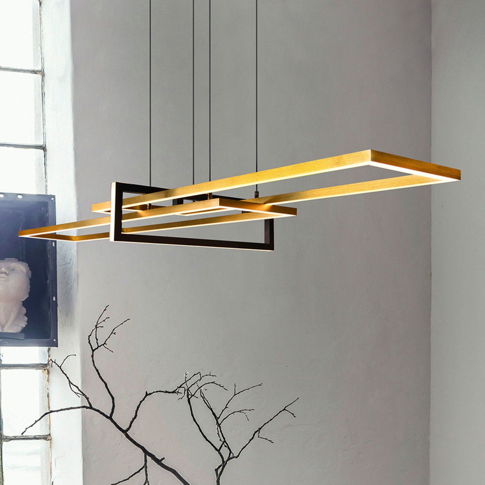 Trio Lighting Suspensie cu LED Salinas alamă metal lungime 110 cm - Camera de zi / sufragerie - modern - alamă mată