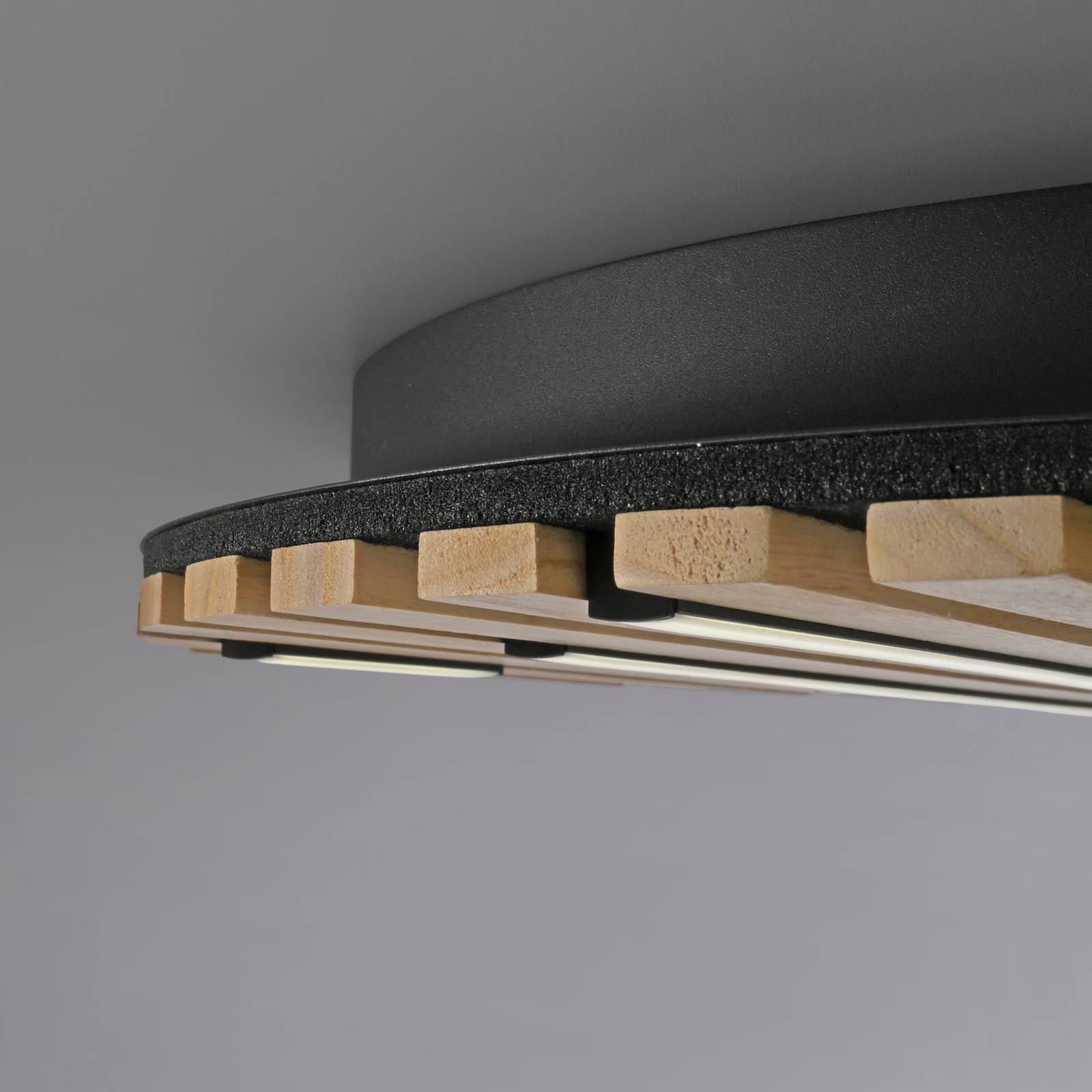 Paul Neuhaus Inteligentna lampa sufitowa LED Q-Acoustic, drewno Ø 60 cm