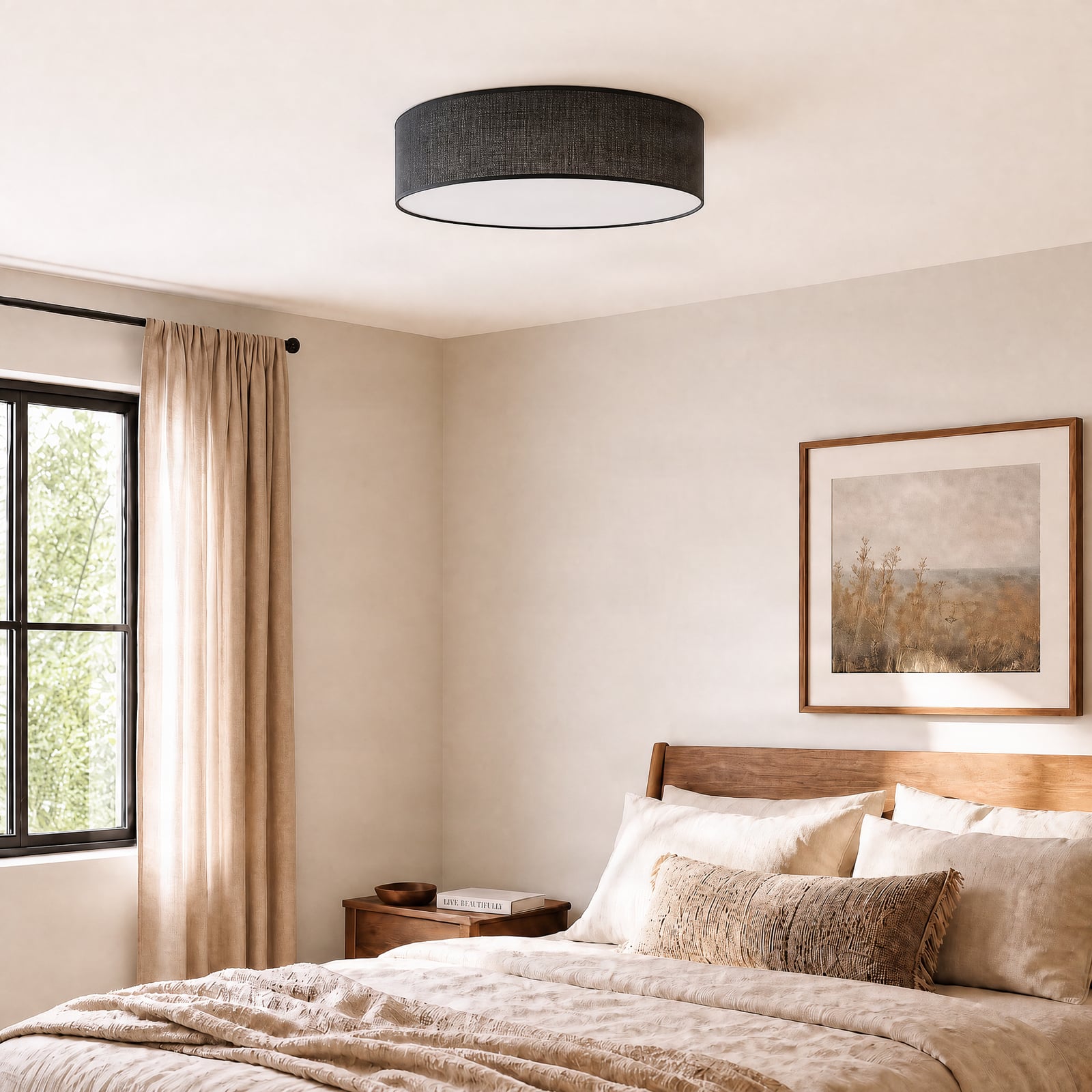 Deckenlampe Marshall, schwarz, Ø 50 cm, Metall/Rattan Deckenlampe Marshall, schwarz, Ø 50 cm, Metall/Rattan