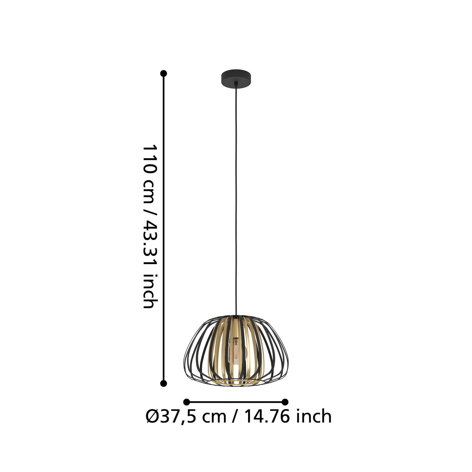 Lampă suspendată Encinitos, negru/alamă, Ø 37,5 cm