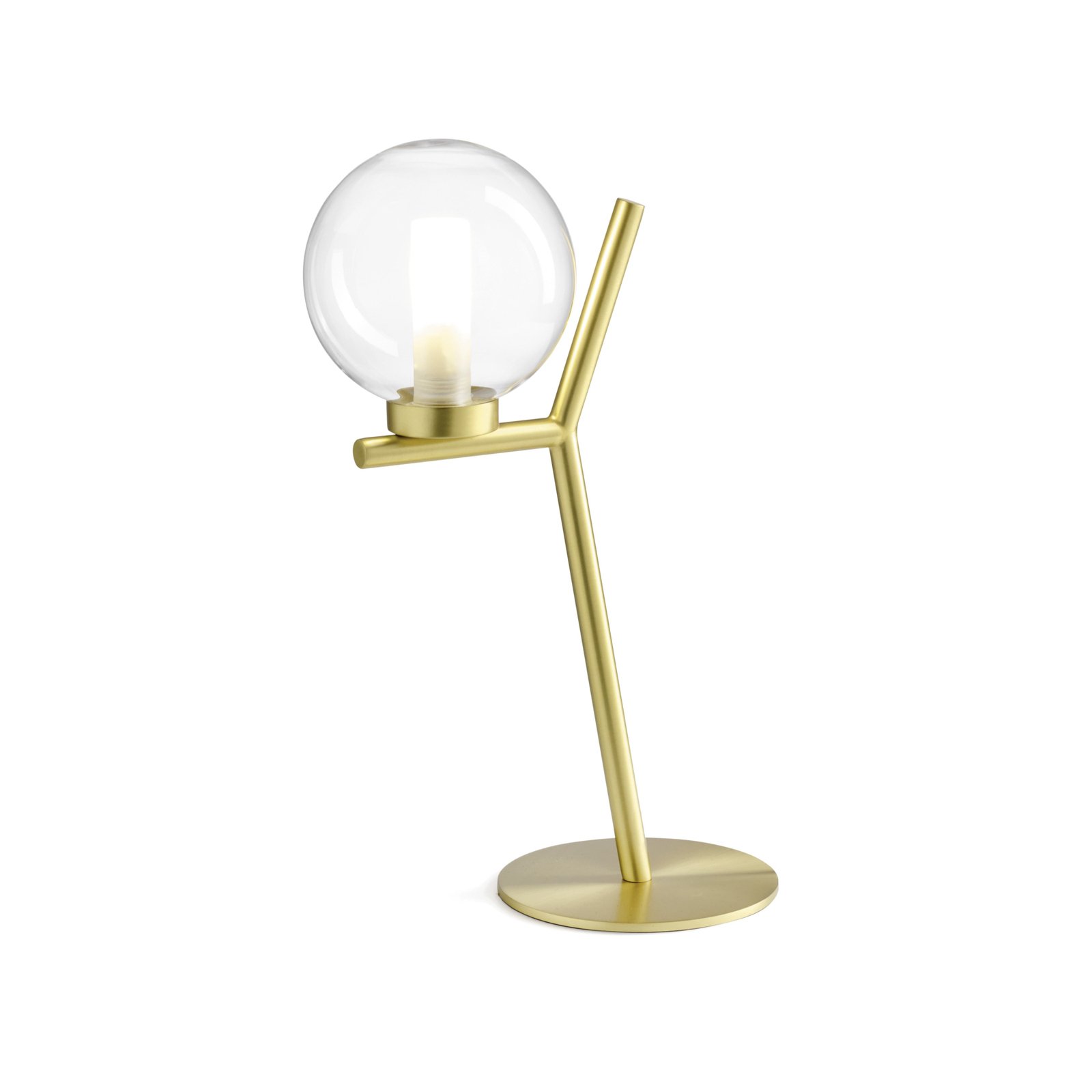 Camely table lamp, 1-bulb, brushed gold/clear, glass