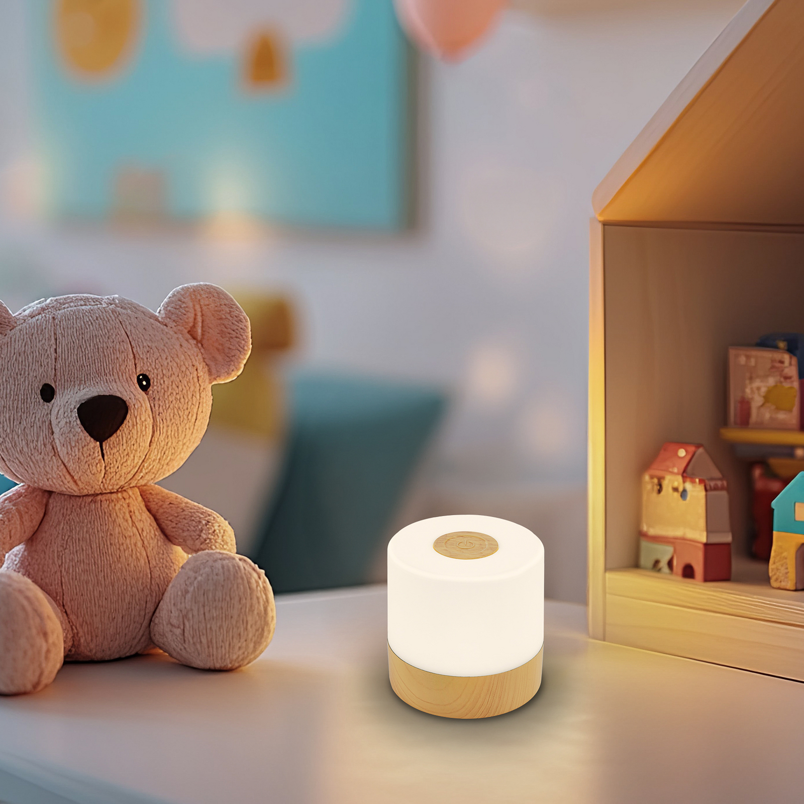 LED-Akku-Tischleuchte Cita Holzoptik, USB-C, 2.700 K, Dimmer