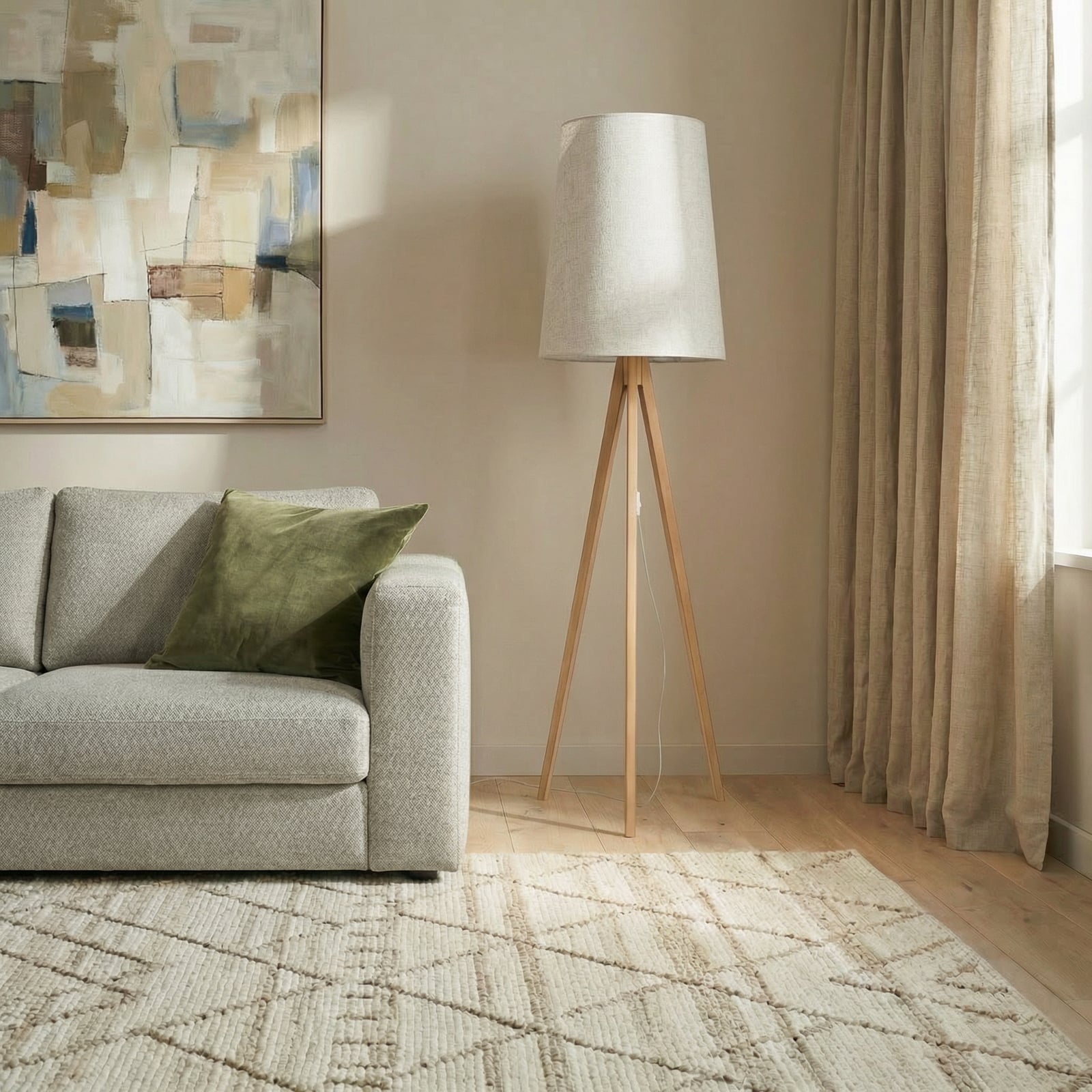 Gulvlampe Walz, creme, træ, højde 175 cm, E27