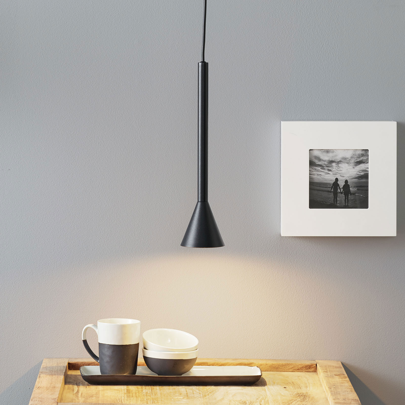 Lucande Caris pendant light Ø 8.5 cm black/gold, for Living / Dining Room, steel, GU10, 35 W, energy efficiency: A++, H: 38 cm