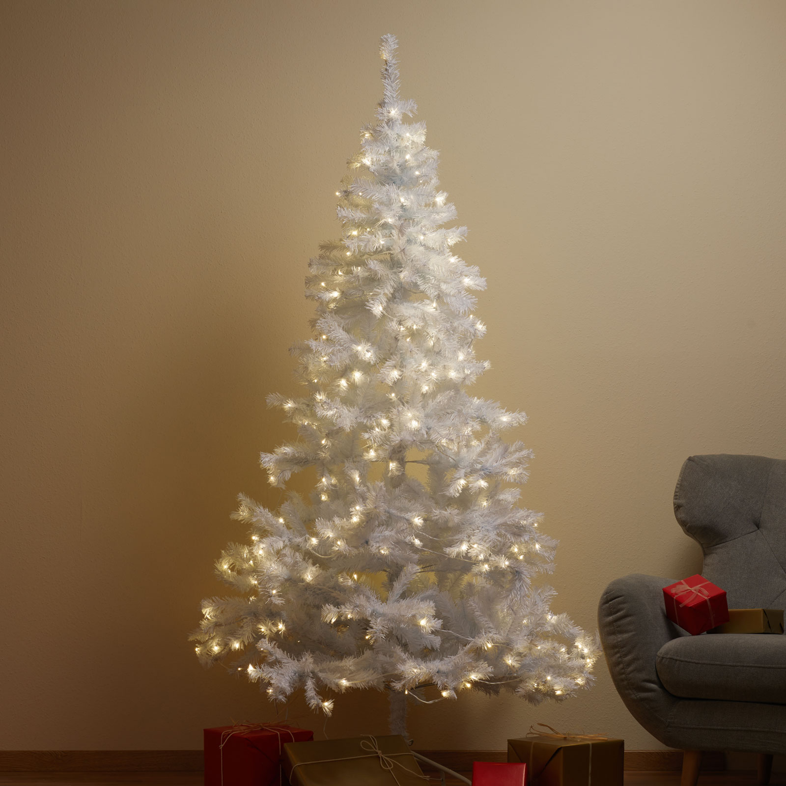 Valkoinen Ottawa-LED-joulukuusi ulos, 2,1m 260 LED