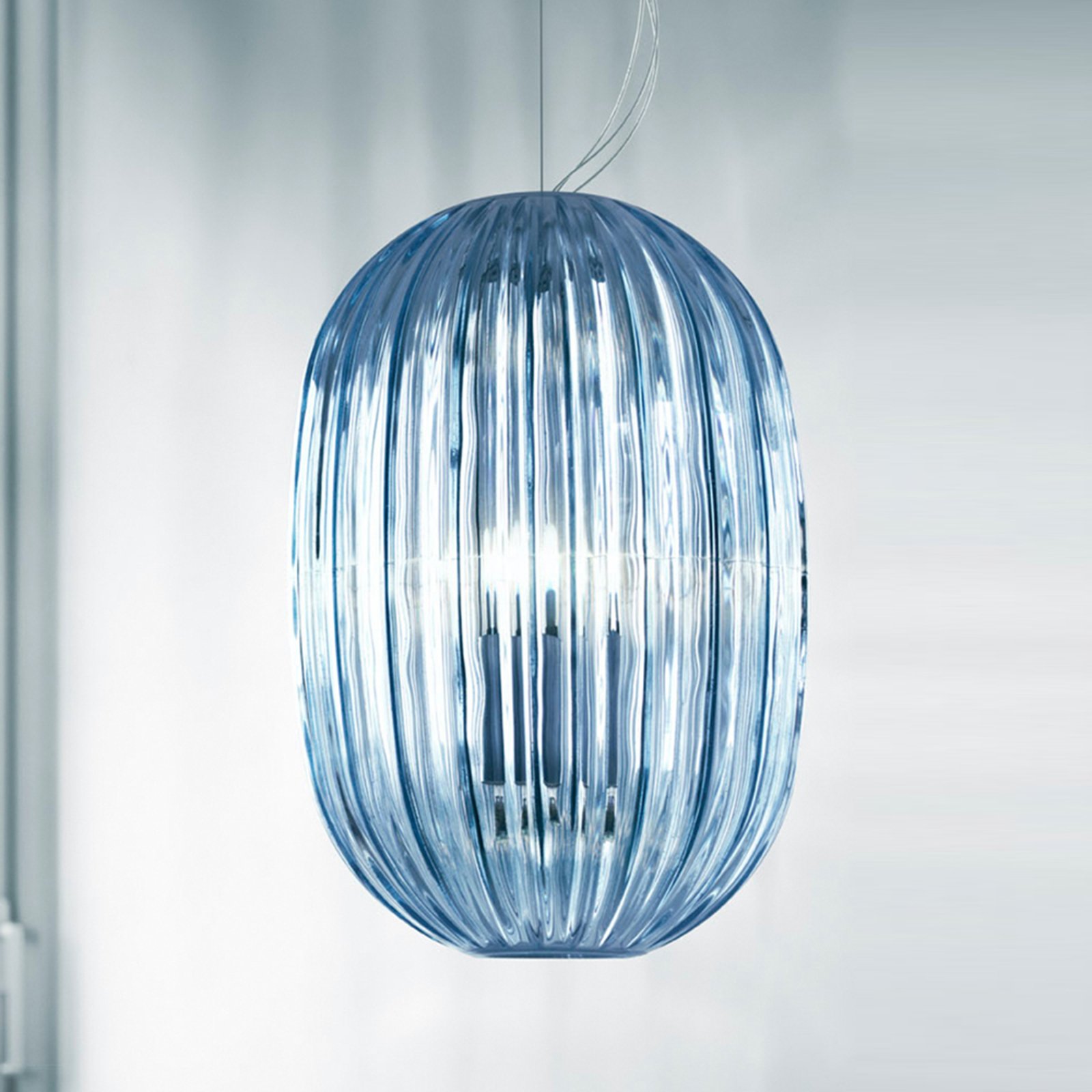 Foscarini Plass media hanging light E27, blue
