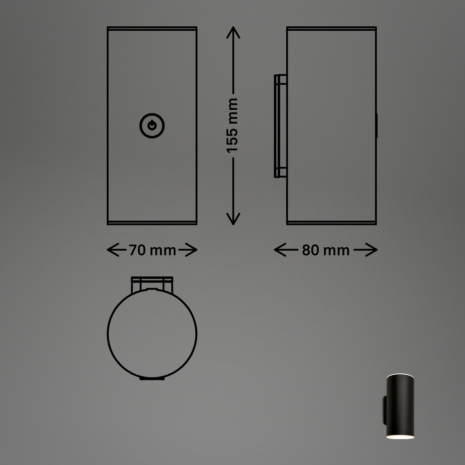 Applique d'extérieur LED rechargeable 3786015, noir Touchdimmer up/down