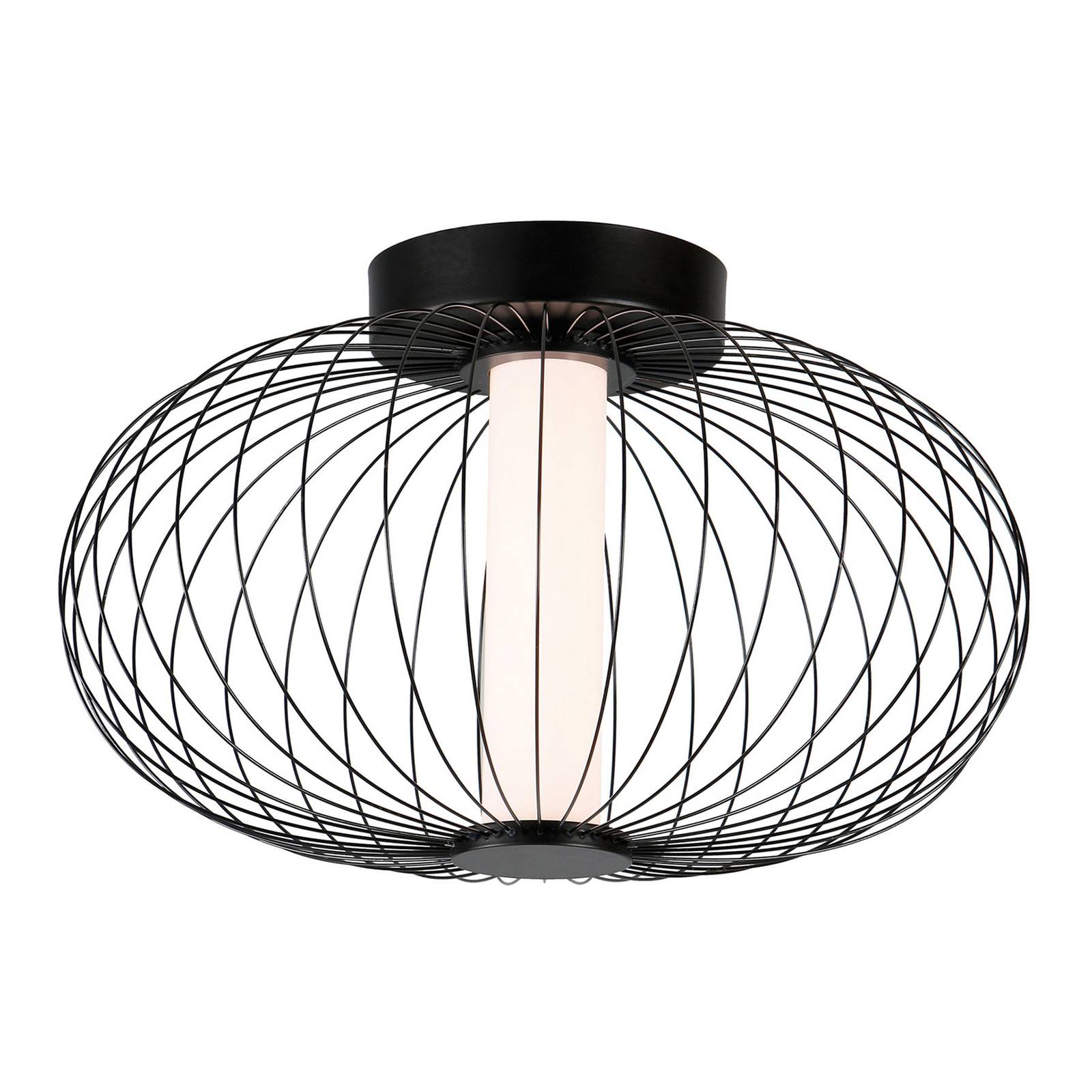 Viokef Elli ceiling light with cage lampshade, black, for Living / Dining Room, electrostatically painted steel, acrylic, 12 W, H: 25 cm