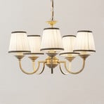 Lindby chandelier Lumiel, 5flg., cream/brass, textile