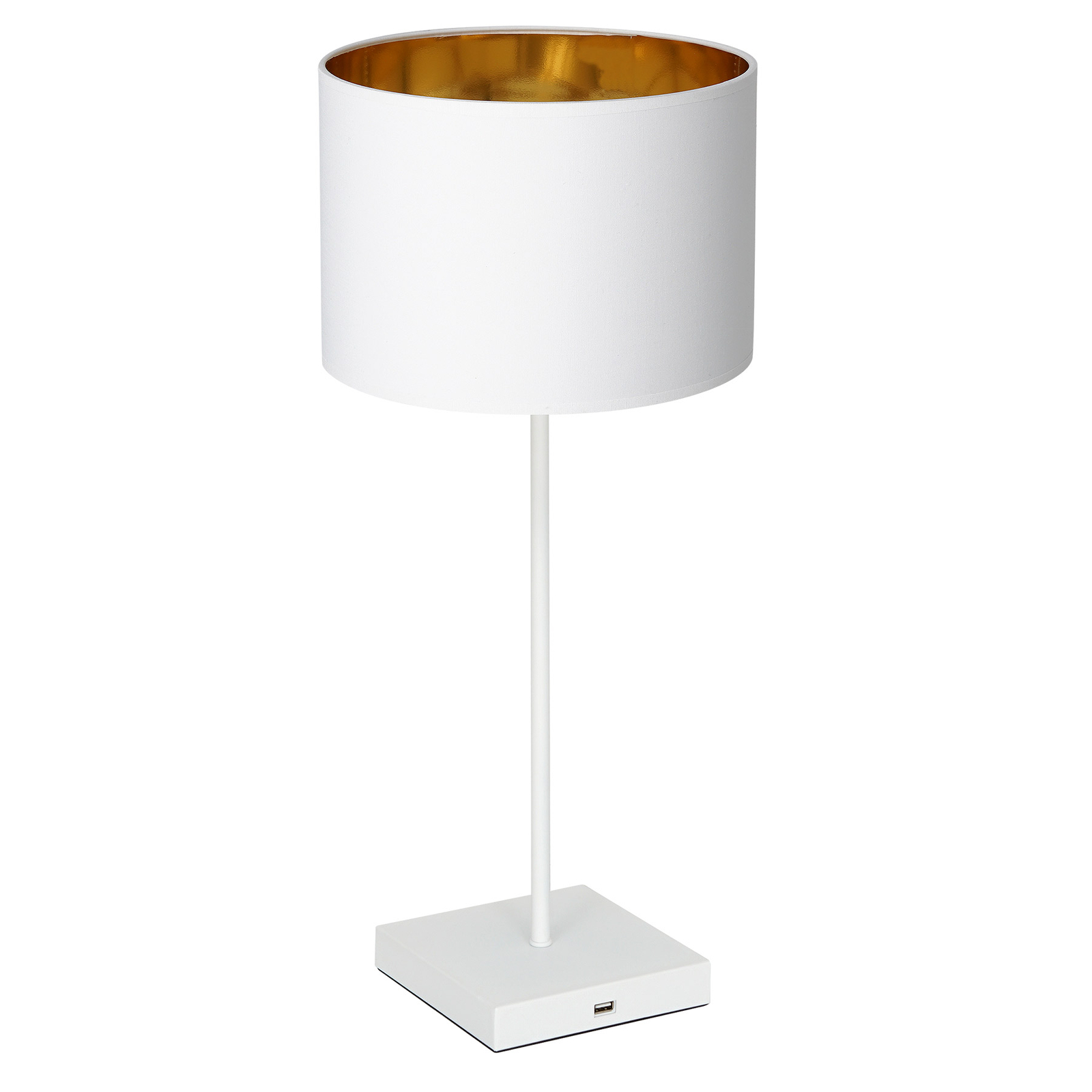 Table bordlampe, hvid skærm, cylinder i hvid-guld
