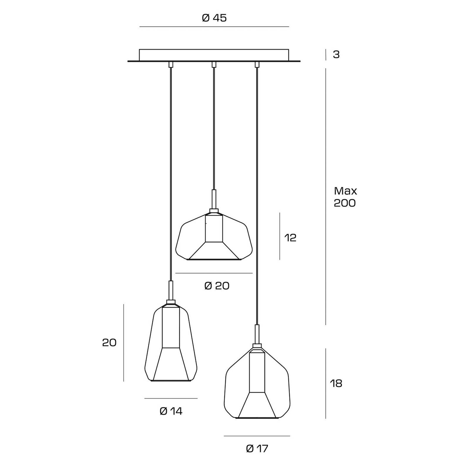 Lampa wisząca X-Ray, brąz/miedź/złoto, 3-punktowa, okrągłe szkło