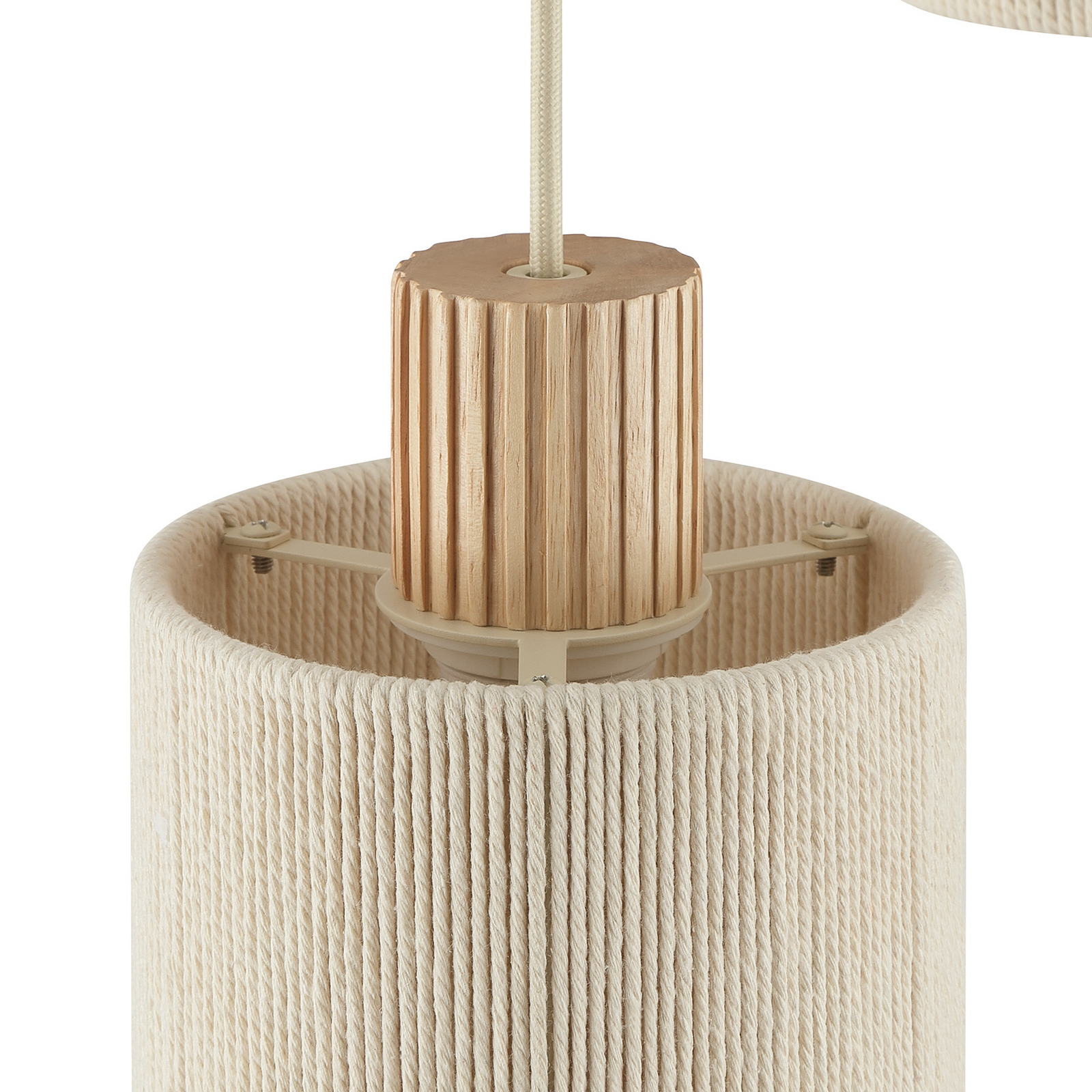 Lampada a sospensione Arlo, beige, tessuto/legno, Ø 40 cm, a 3 luci Lampada a sospensione Arlo, beige, tessuto/legno, Ø 40 cm, a 3 luci