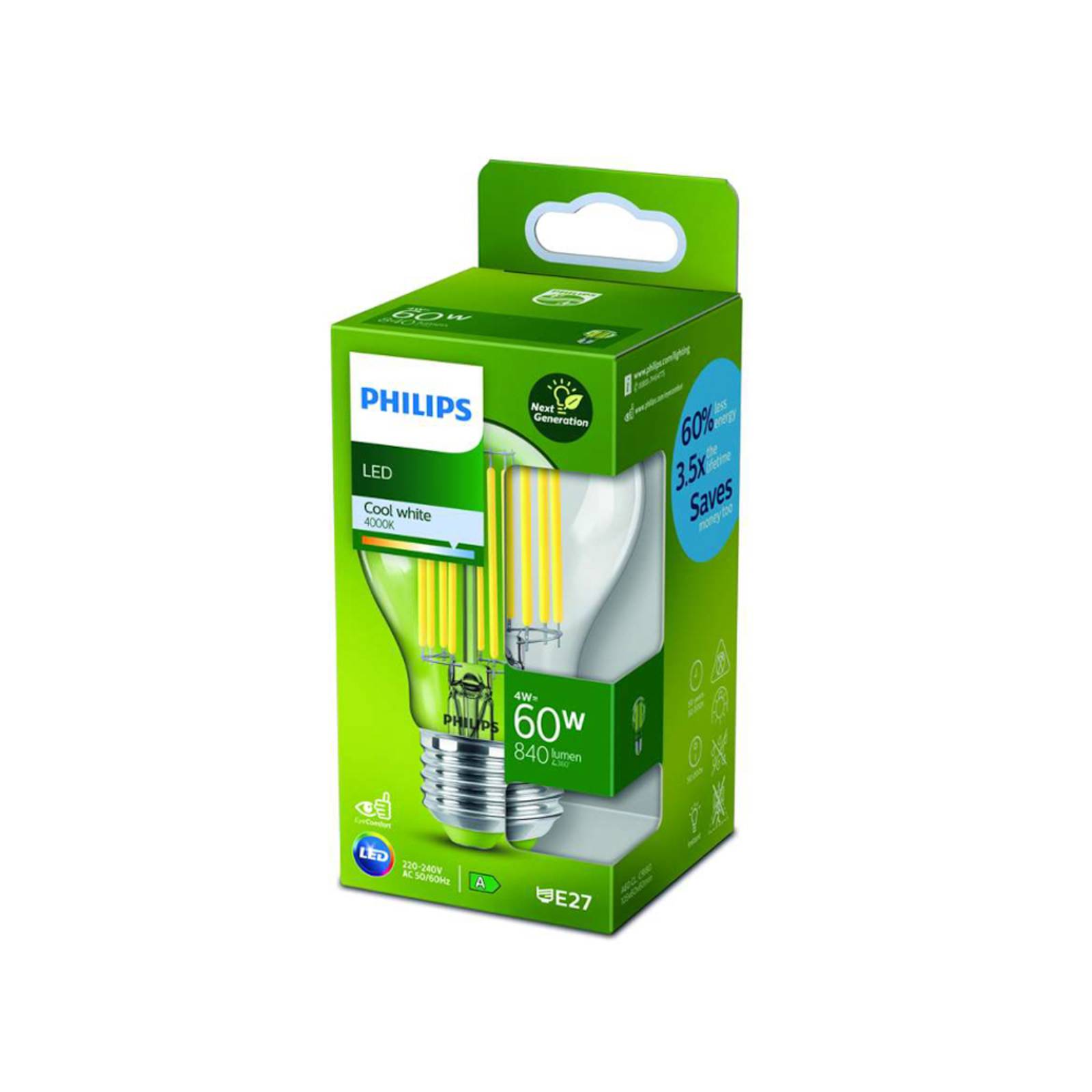 Philips LED-lamppu E27 4W 4 000K Filament 840 lm