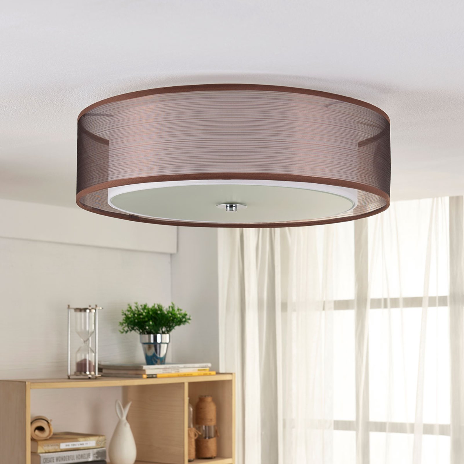 Tobia Ceiling Lamp Brown/White/Chrome - Lindby
