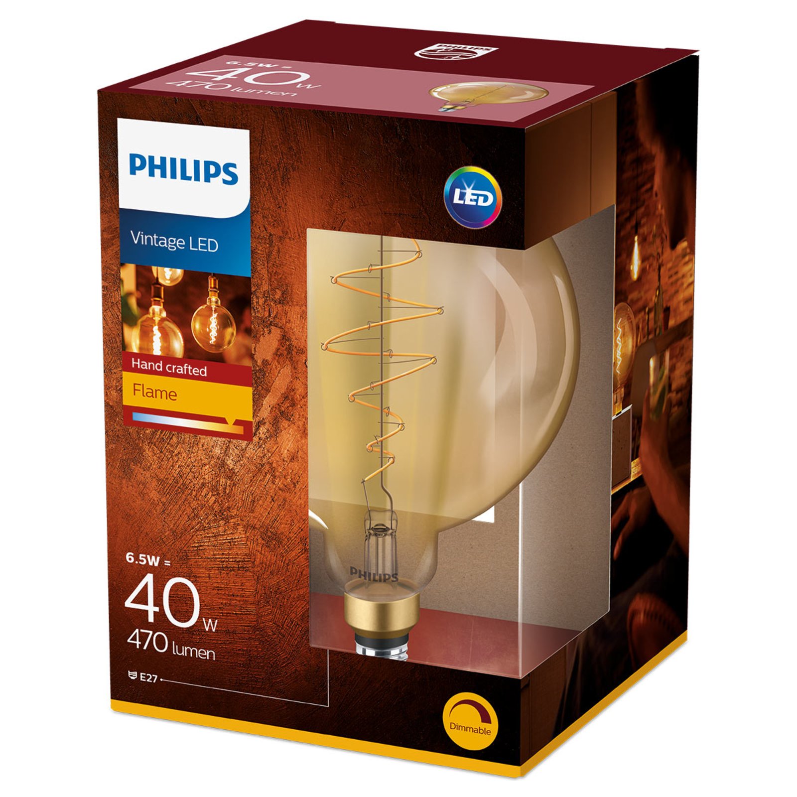 Philips E27 bec LED Giant glob 7W aur dimabil