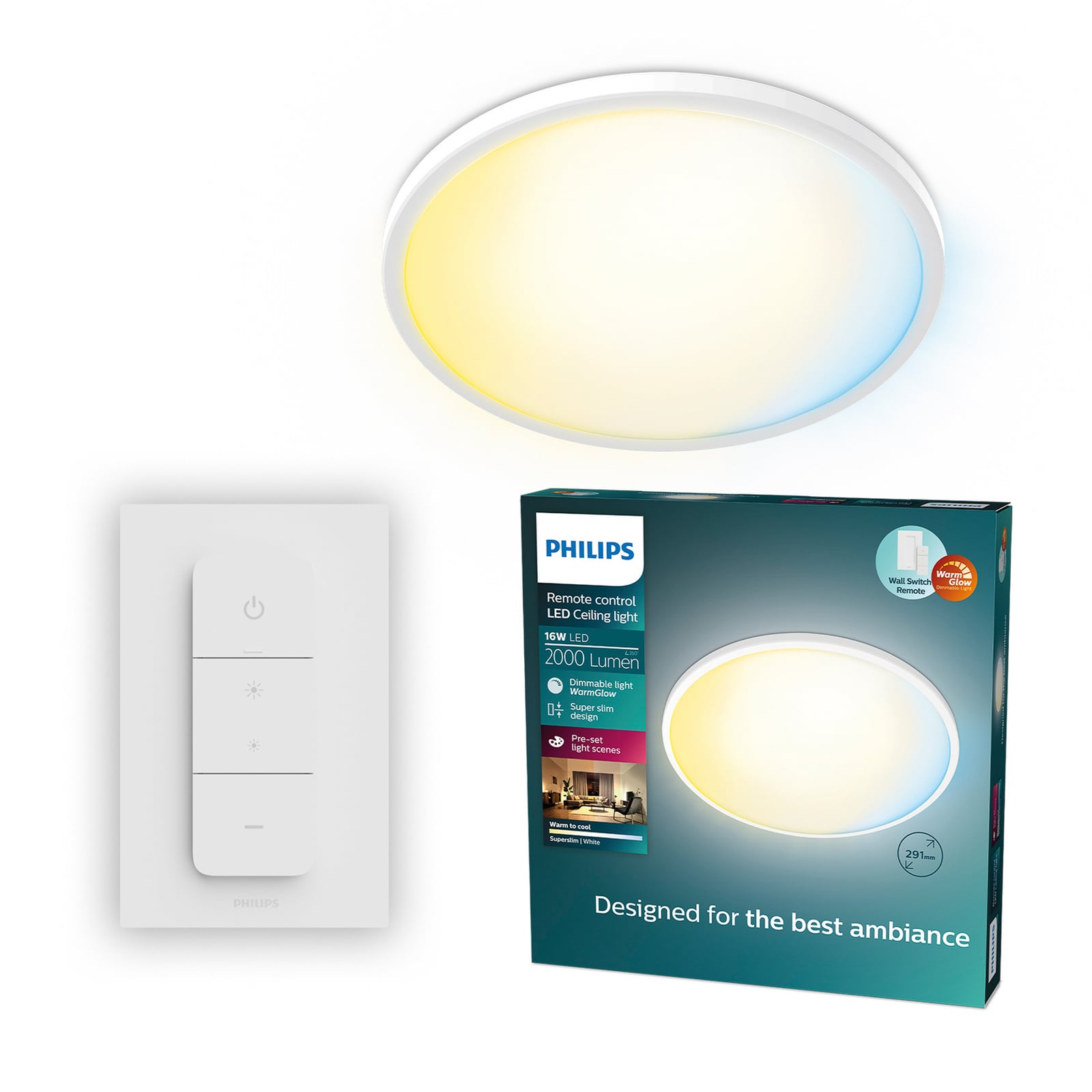 Plafón LED Superslim de Philips, blanco, CCT, atenuable