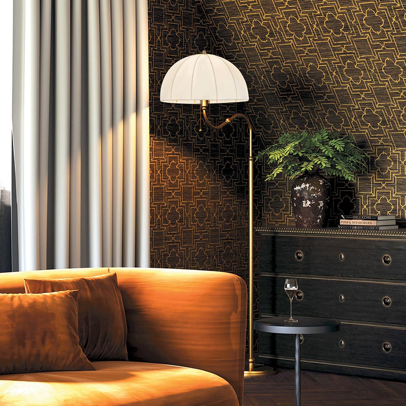 Crosby floor lamp, beige/gold, 173 cm, fabric/metal – Elstead Crosby floor lamp, beige/gold, 173 cm, fabric/metal – Elstead