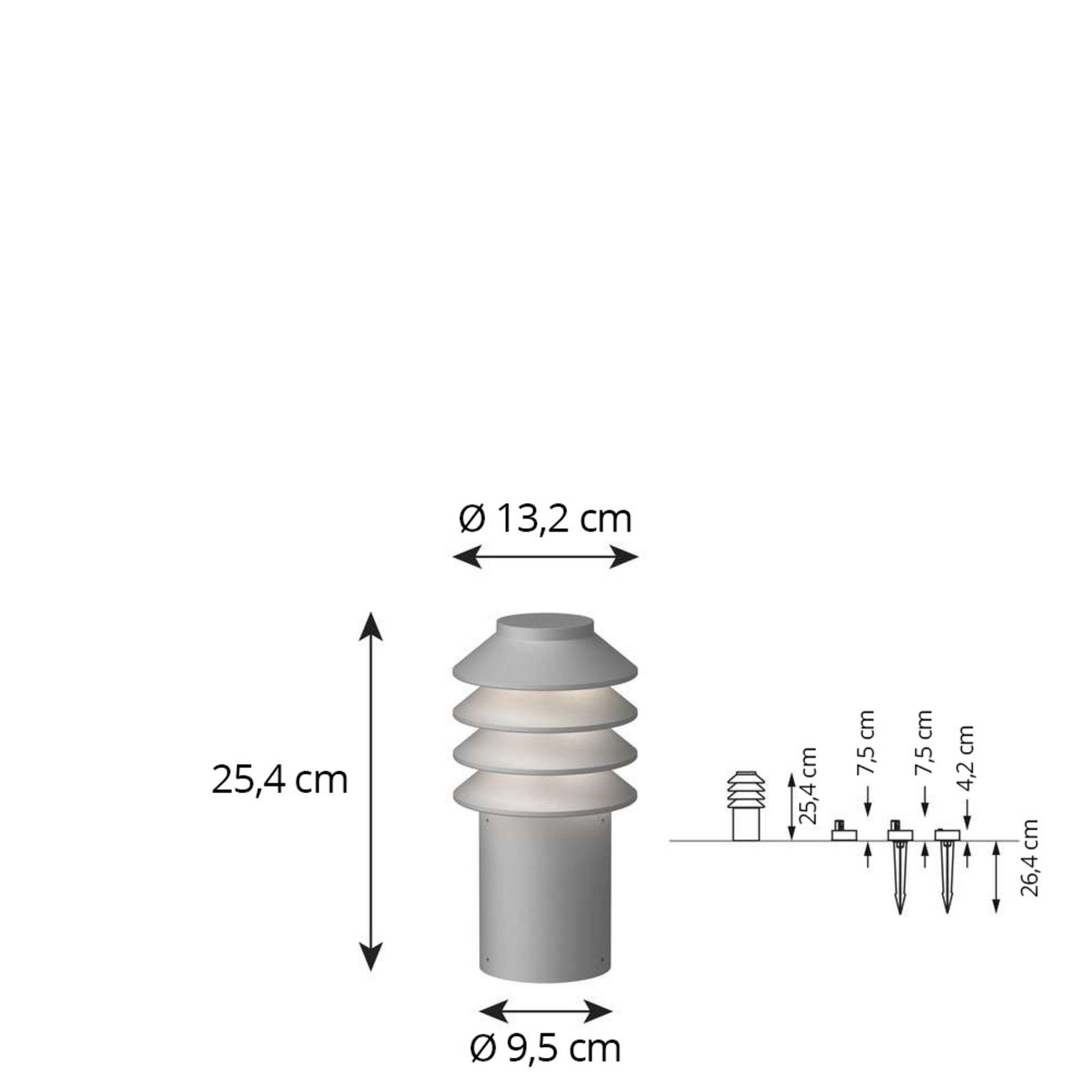 Bysted Garden, 25 cm, 2700K, picchetto, alluminio - Louis Poulsen