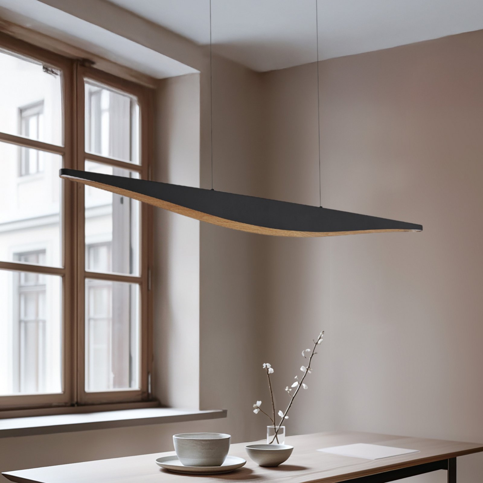 Lucande LED závěsné světlo Clavit, černé, 140 cm, CCT