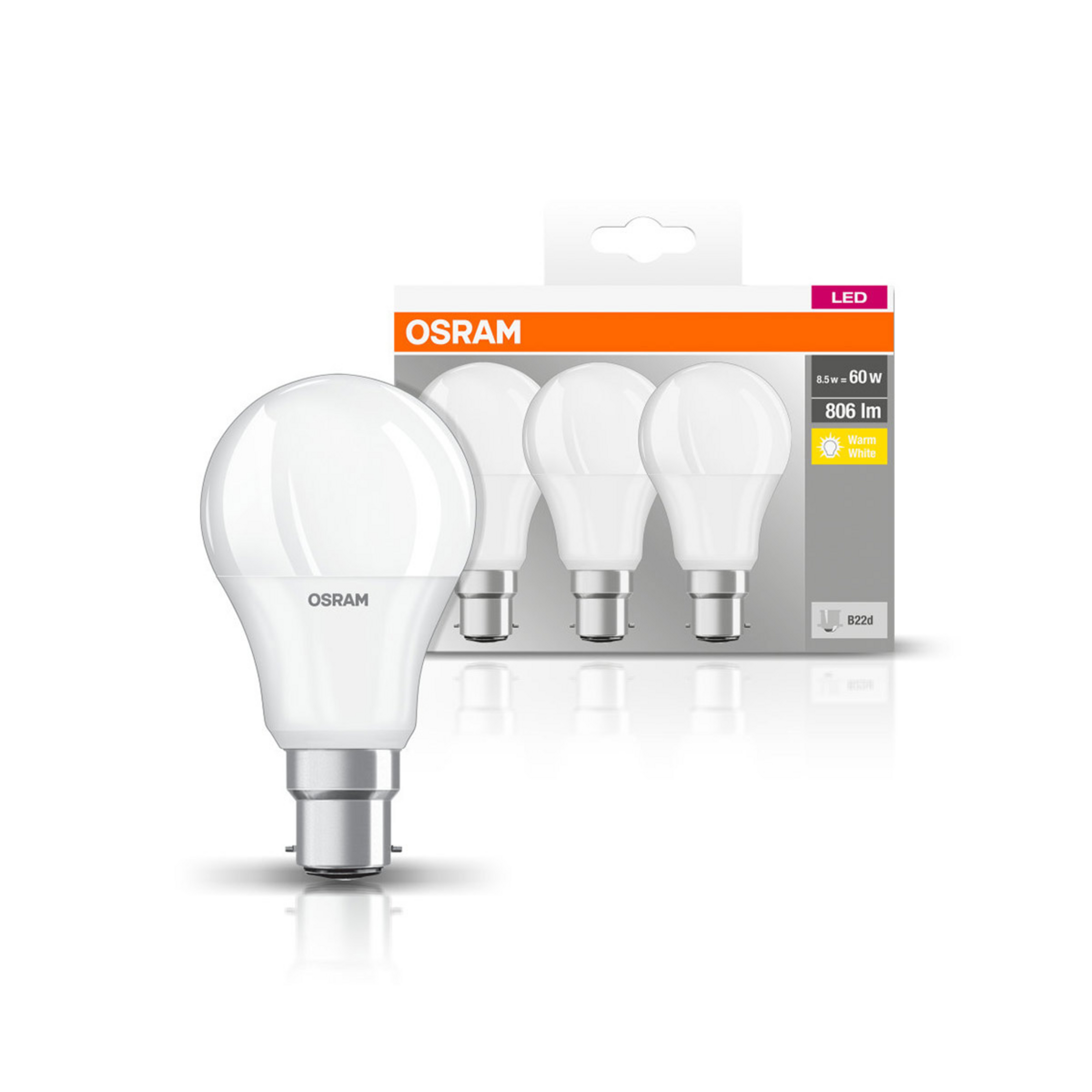 OSRAM LED svjetiljka Classic B22d 8,5W 2700K 806lm set od 3 komada