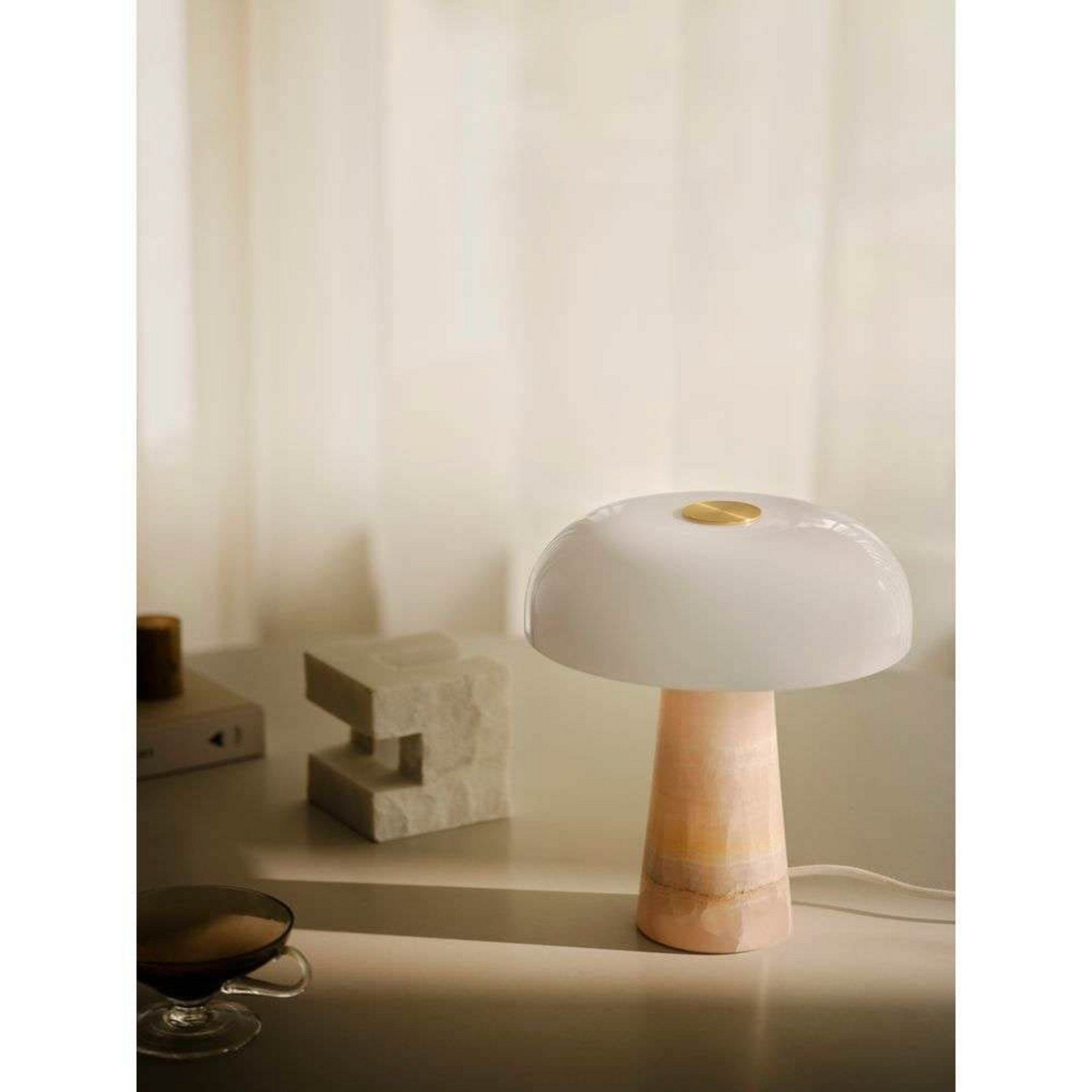 Lampa de masă Glossy, roz/alb, înălțime 24 cm, marmură/sticlă