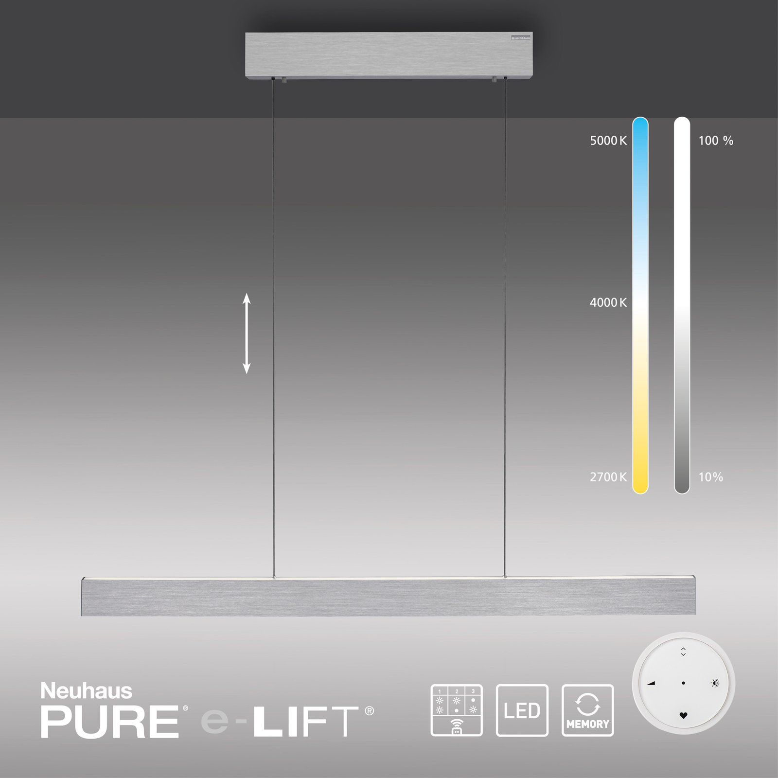 PURE E-Motion LED-Balken-Pendelleuchte CCT, silber