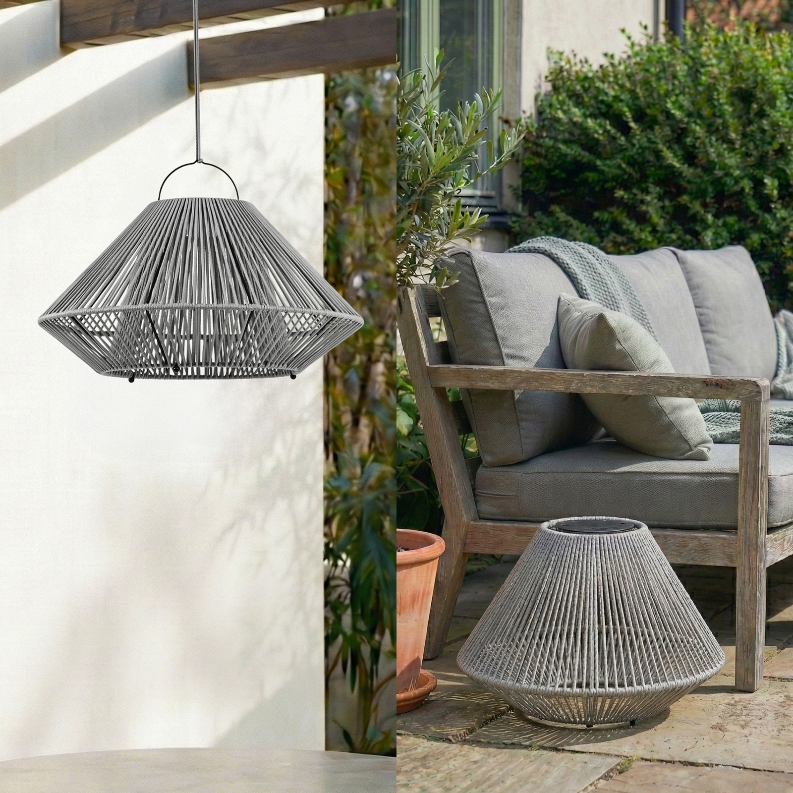 Austas LED-solcellelampe, Ø 50 cm, grå, USB, IP54 - Lindby