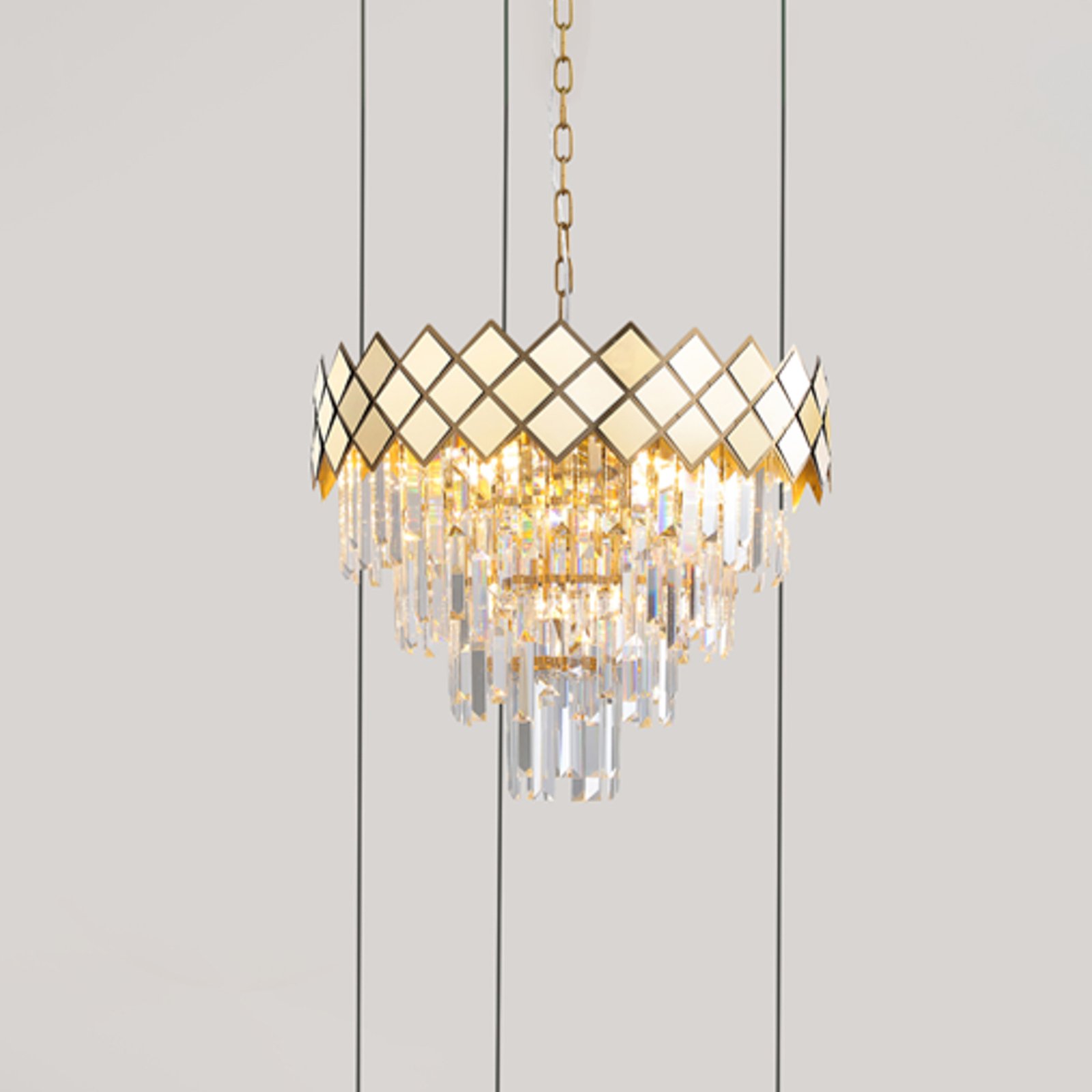 Hängande lampa Carisma guldfärgad metall, glaskristaller, Ø 50 cm