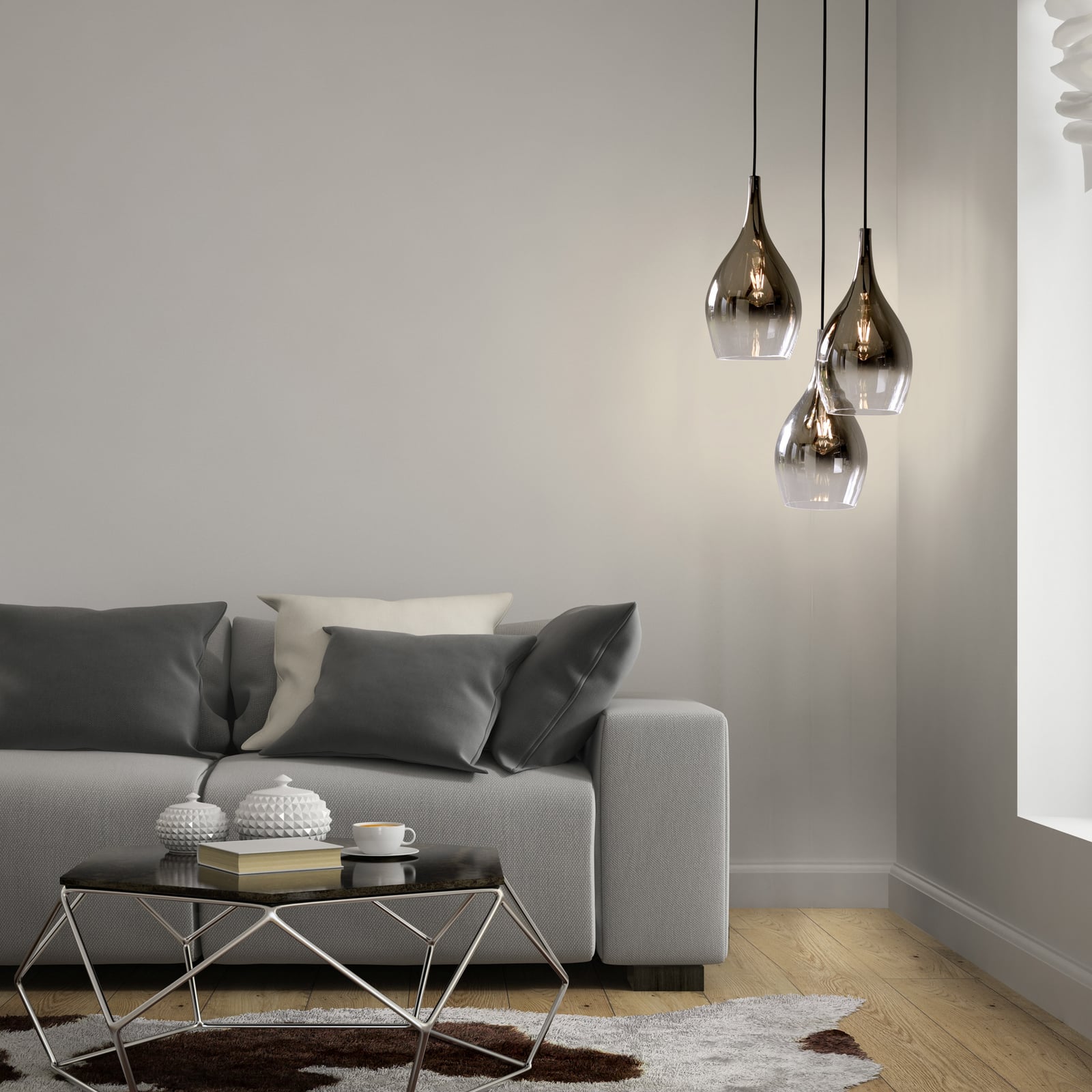 Lampada a sospensione Pilua di Paul Neuhaus, grigio fumo, vetro, 30 cm, a 3
