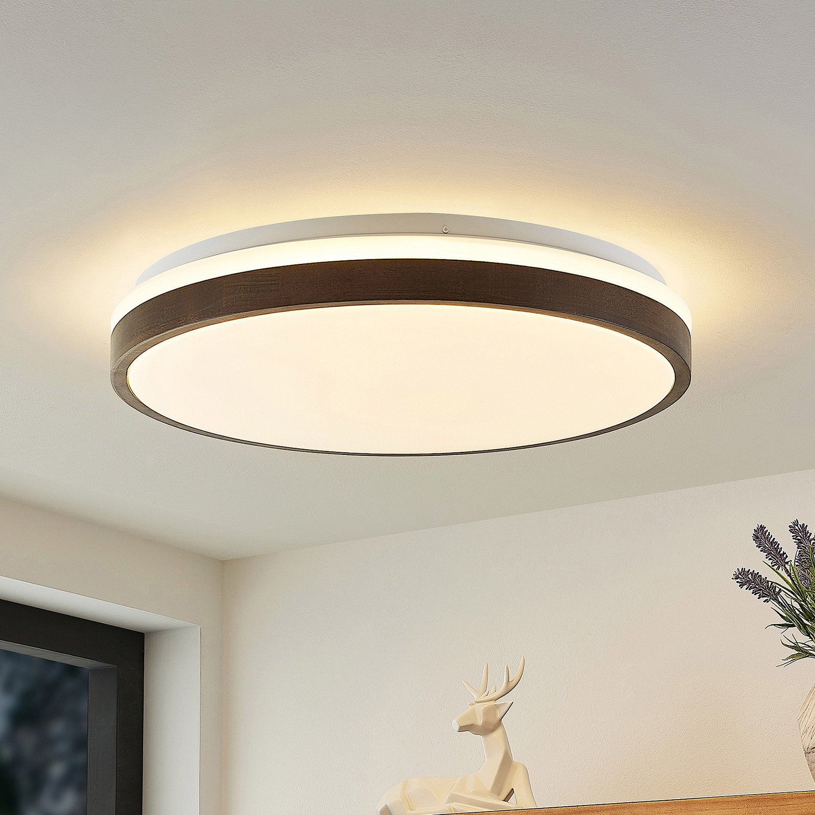 Lindby plafonieră LED Hudsona Ø 49 cm lemn maro - Camera de zi / sufragerie - modern - alb lemn închis