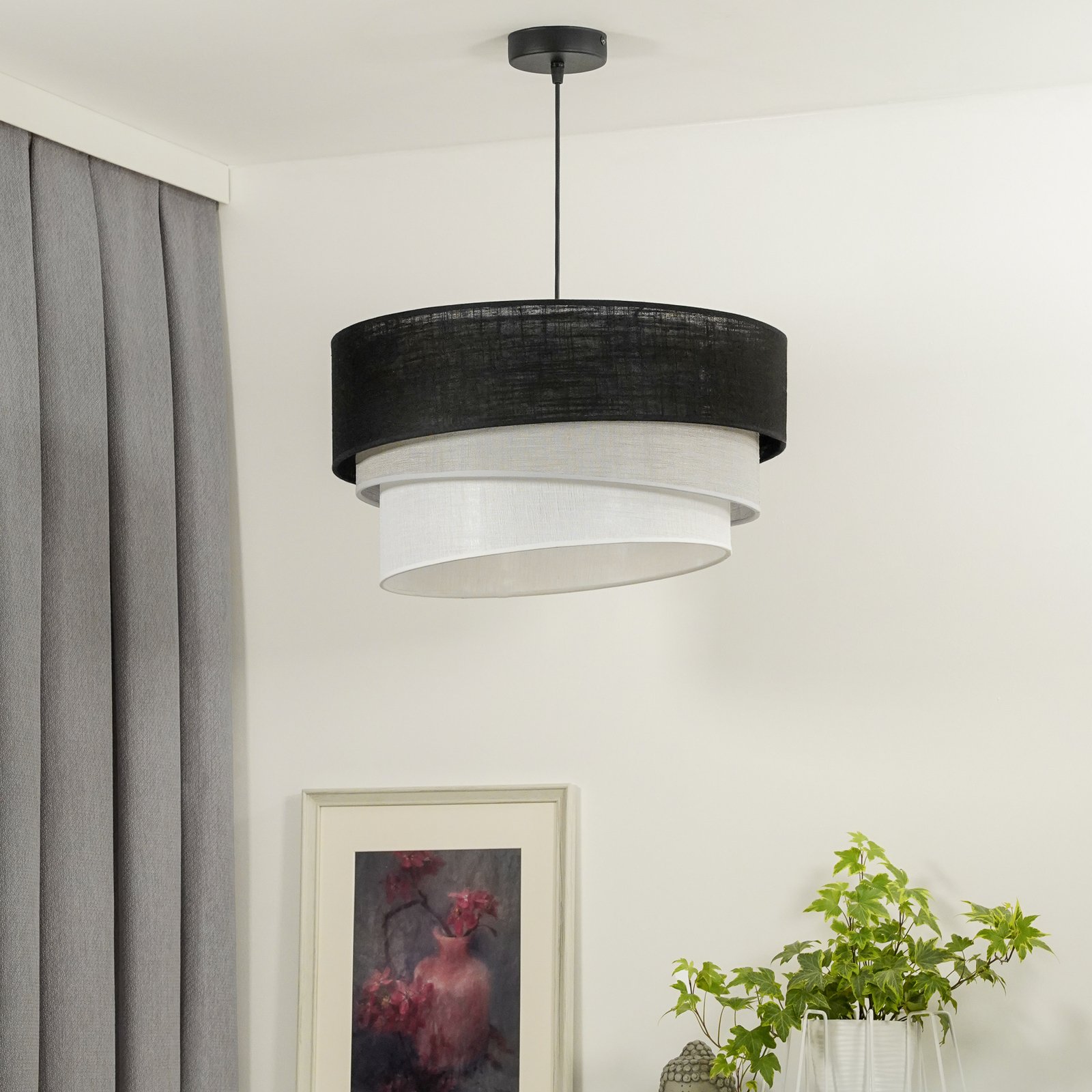 Euluna lámpara colgante Trio, negro/gris/blanco, textil, Ø 45 cm