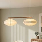 Lucande piekaramā lampa Eria, balta, audums/koks, 2 spuldzes, 117 cm