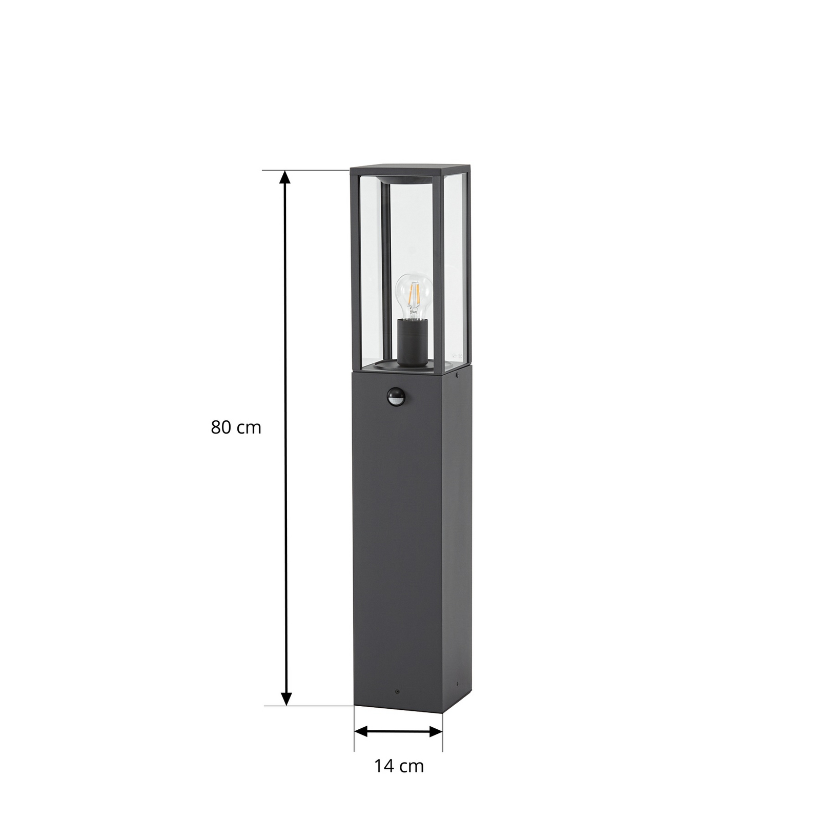 Bolardo luminoso Lindby Peldar, antracita/transparente, 80 cm, sensor