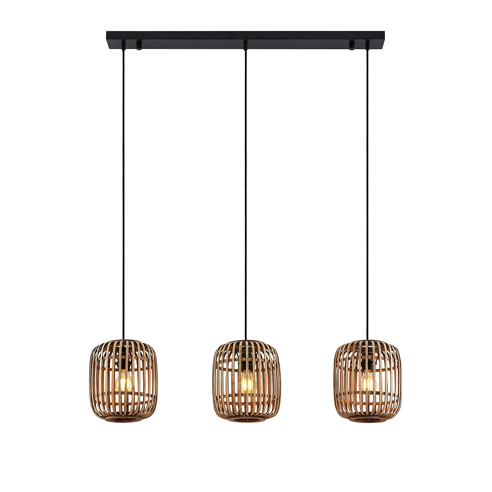 Lindby Pendellampe Canyana, natur, 3-flg., Rattan, 105 cm