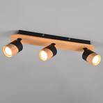 Spot pour plafond Aruni en bois à 3 lampes noir