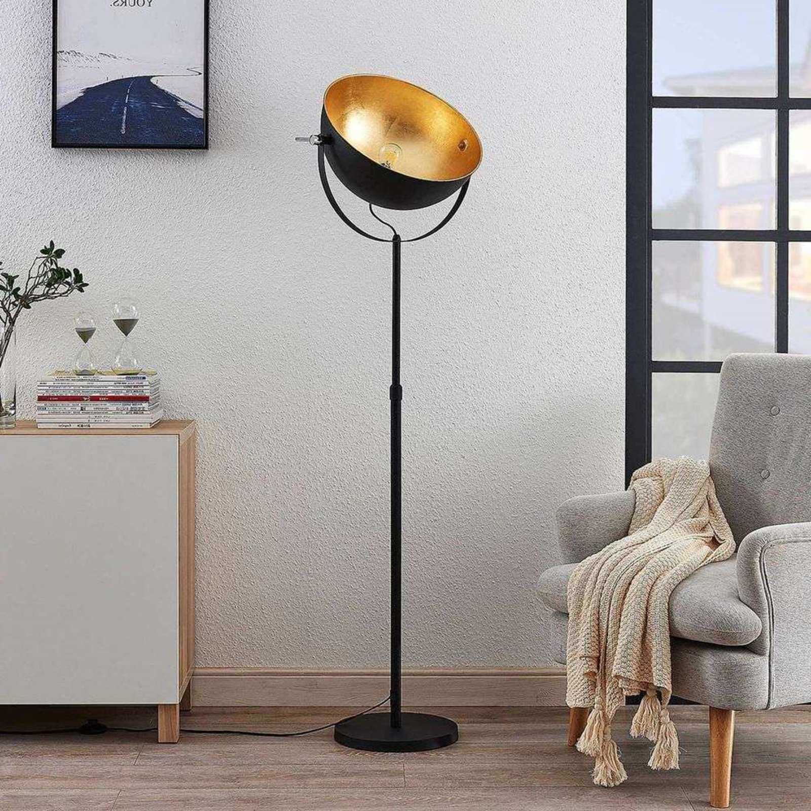 Muriel 1 Stojaca Lampa Black/Gold - Lindby