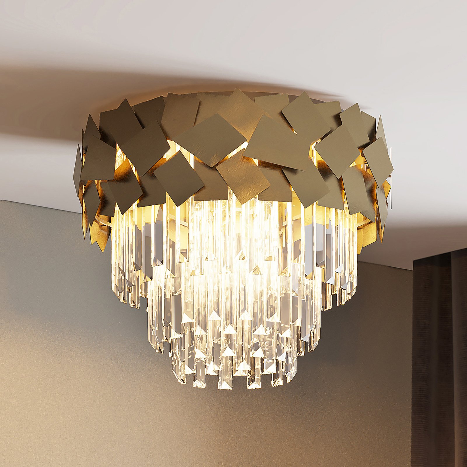 Lucande Miraia lámpara de techo de cristal, oro