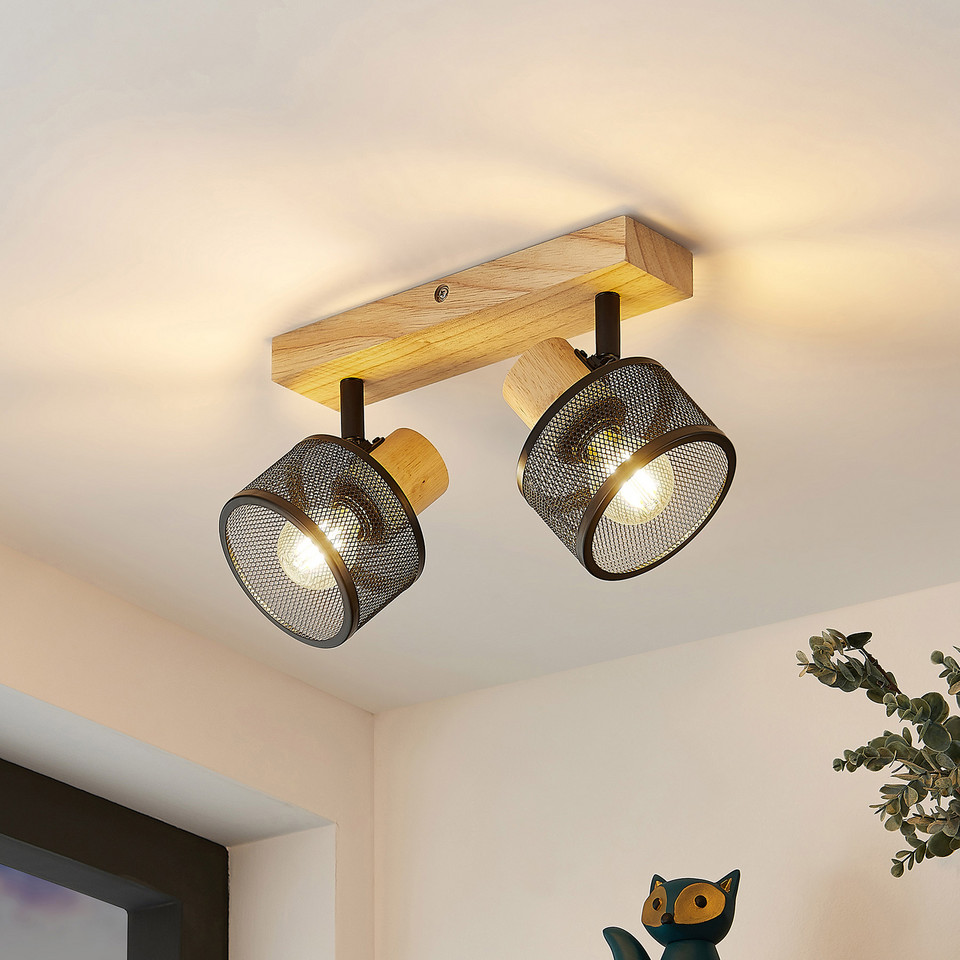 Lindby Evinora 2 Plafond Black/Wood, trä från Lindby