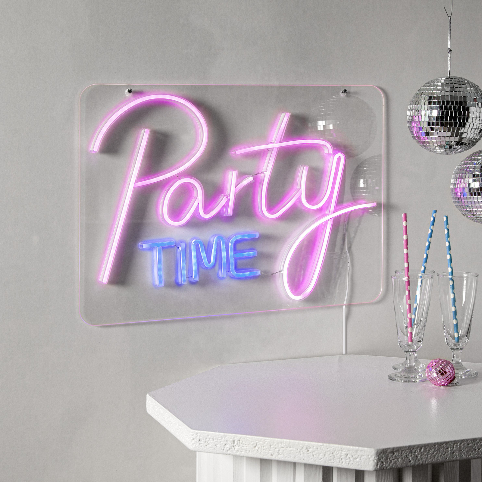 Applique a LED Party Time, rosa/bianco Plexiglas 48 x 36 cm USB