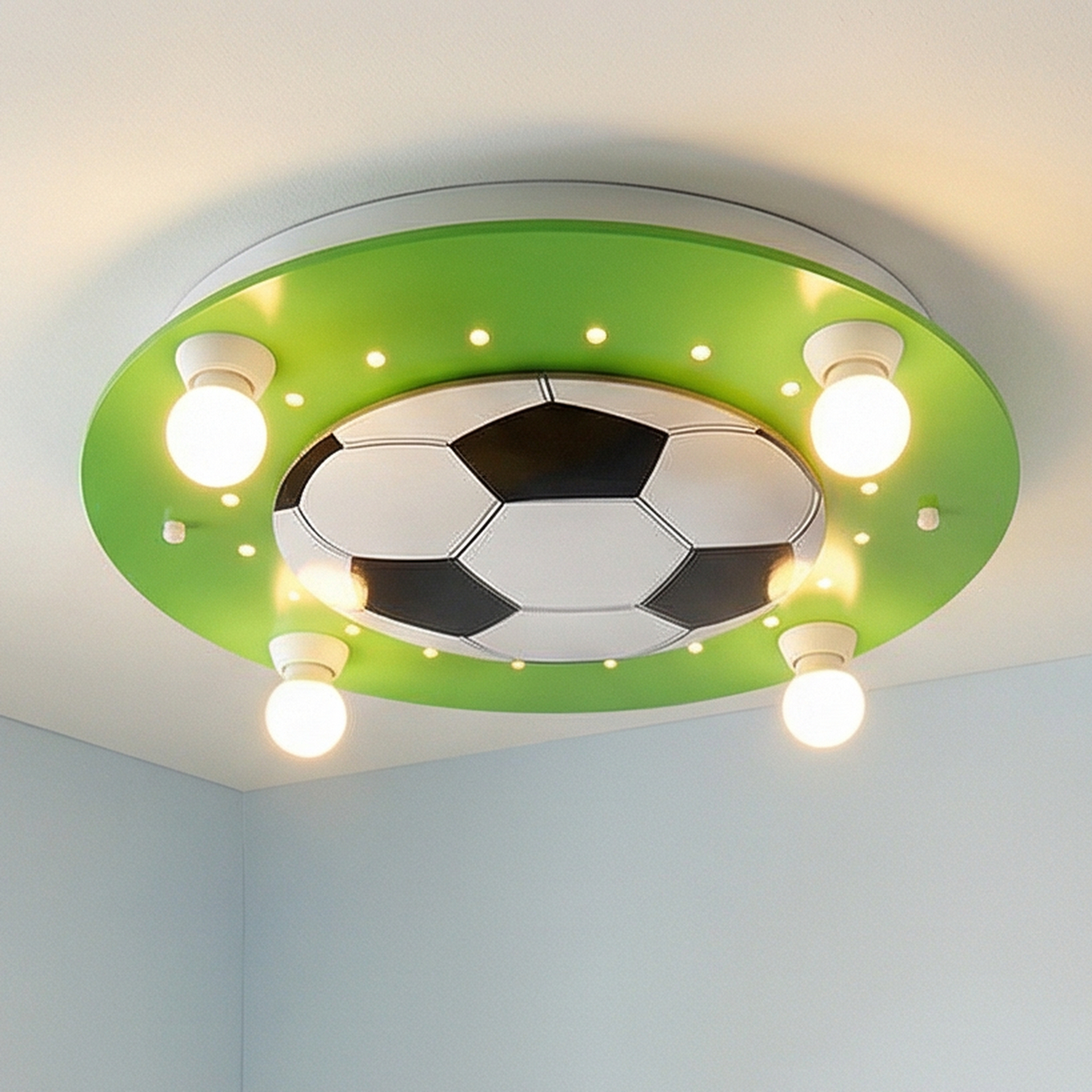 Plafonnier Football, 4 lampes vert foncé-blanc