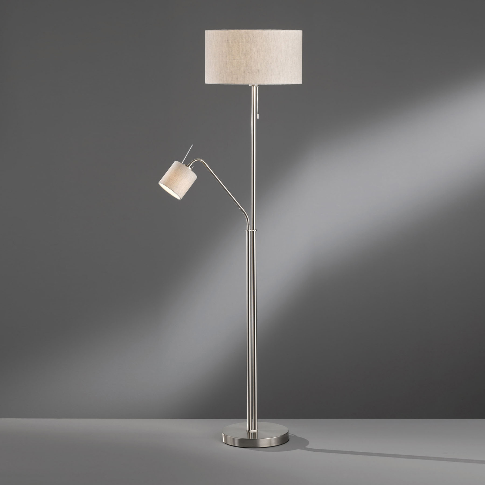 Fischer & Honsel Layer fabric floor lamp with reading light, sand, for Living / Dining Room, metal, fabric, E27, 60 W, energy efficiency: A++, H: 175 cm