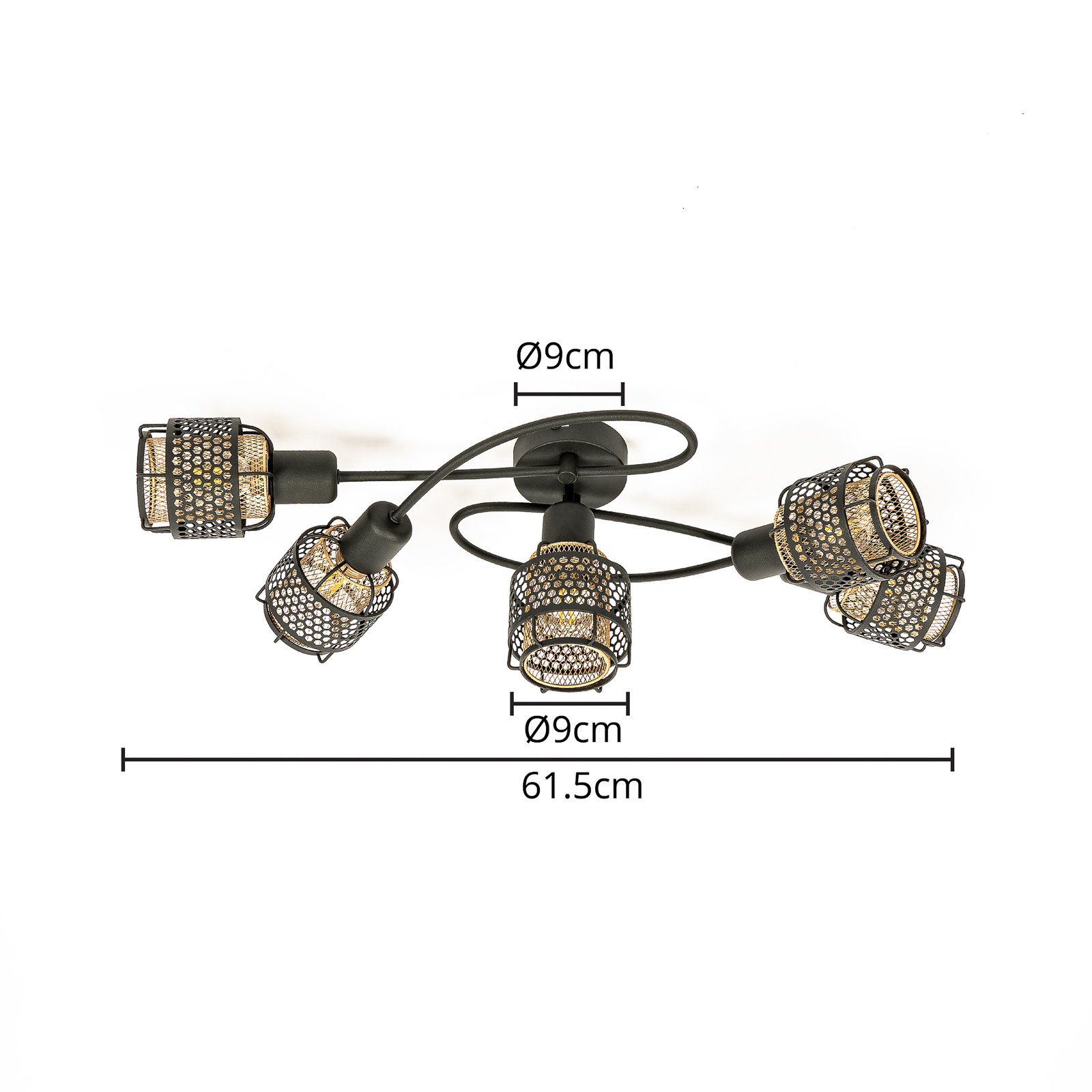 Eudoria 5 Round Stropní Lampa Black/Gold - Lindby