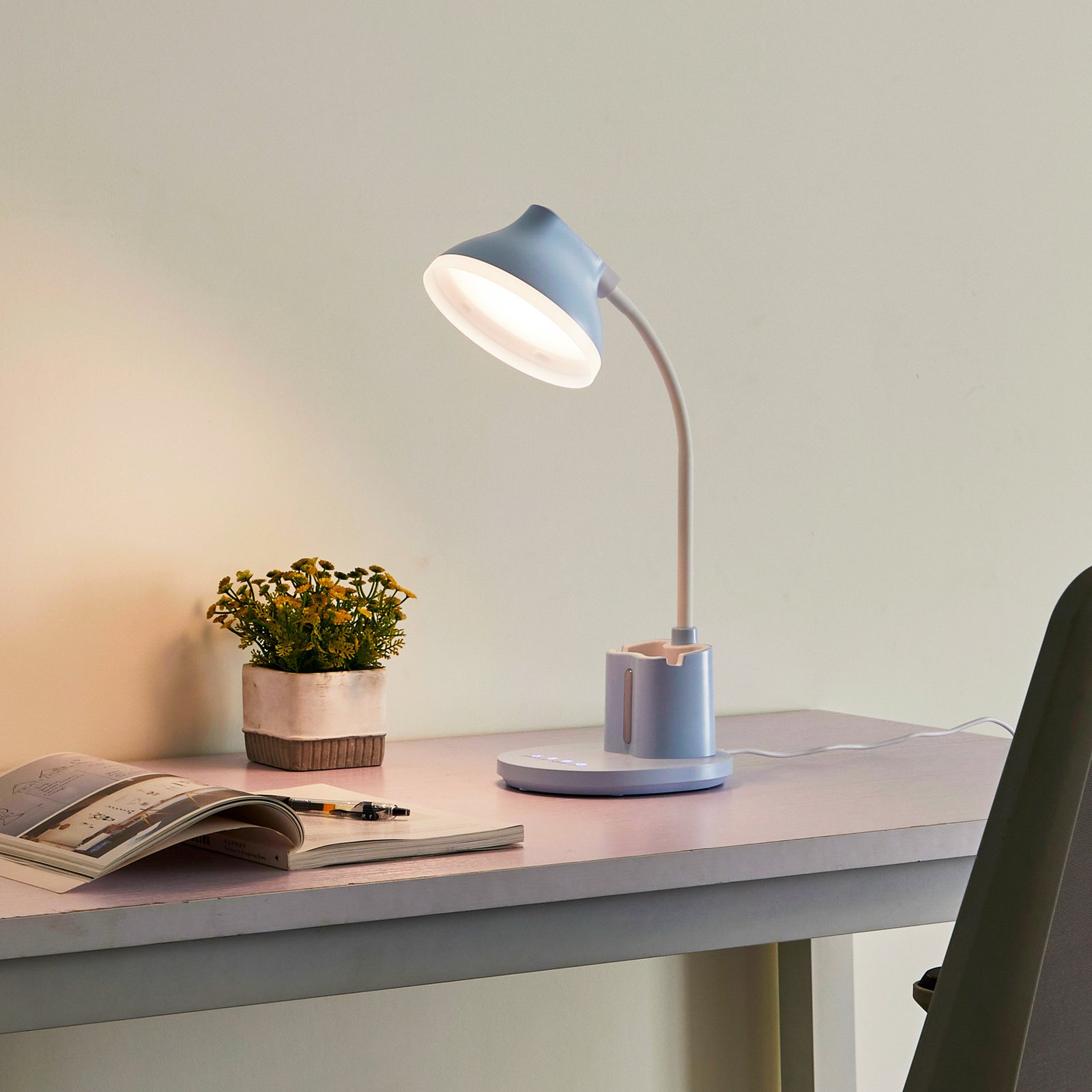 Lampa stołowa LED Lindby Zephyra, CCT, 8W, niebieska