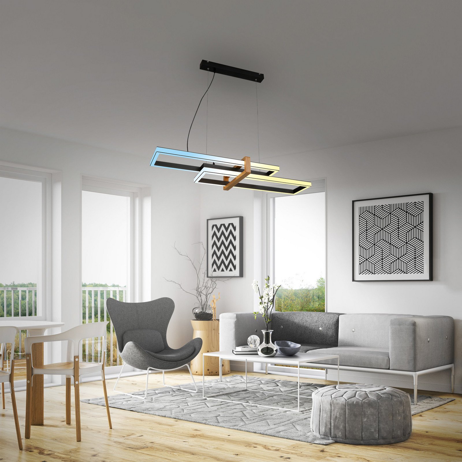 Briloner Lampă suspendată LED 4768015 CCT cu telecomandă - Camera de zi / sufragerie - modern - negru lemn deschis la culoare - Metal
