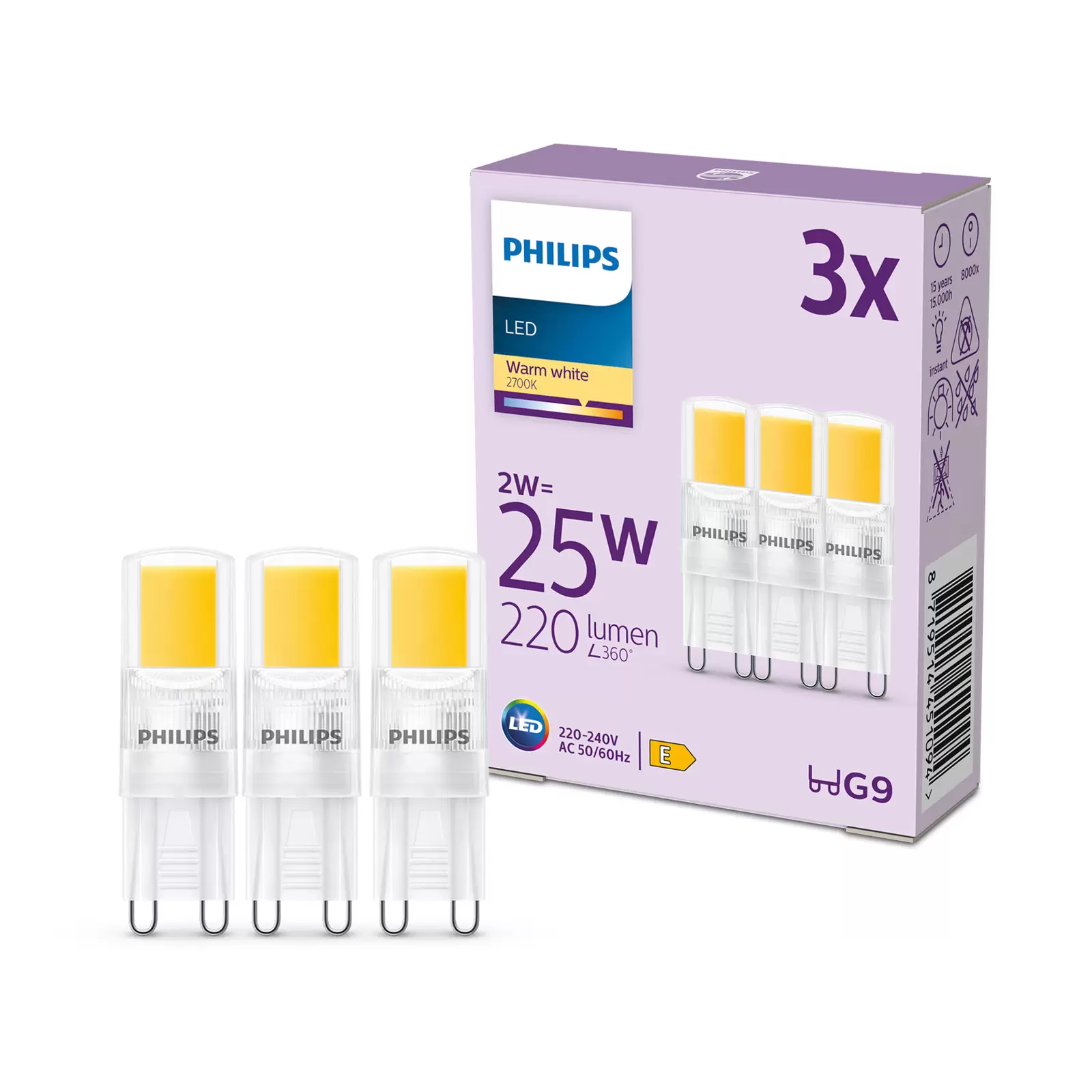 Ampoules G9  Philips Ampoule Led G9 2W 220Lm 2 700K Claire X3