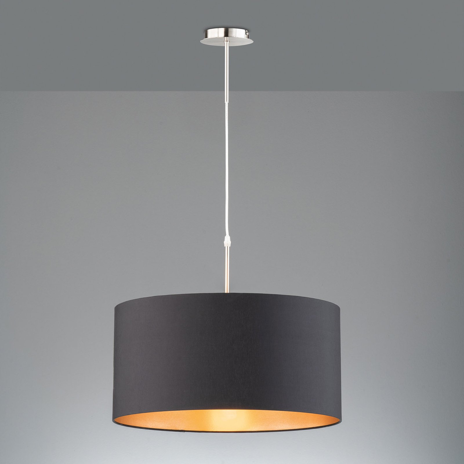 Fischer & Honsel Marie hanging light fabric lampshade black Ø 50 cm, for Living / Dining Room, metal, fabric, E27, 60 W, energy efficiency: A++, H: 25 cm