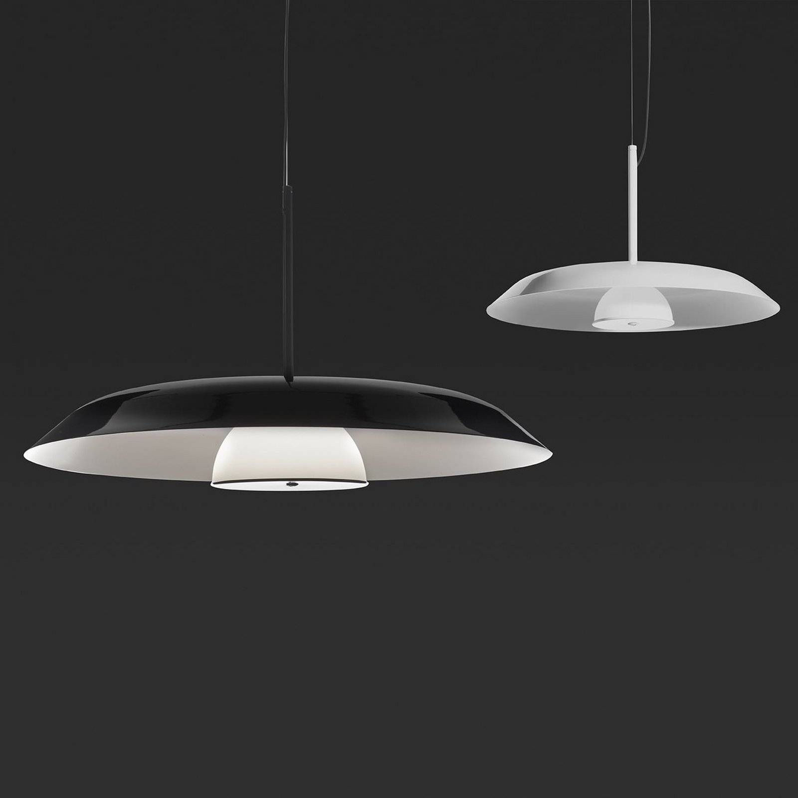 Oluce LED-hængelampe Iride, Ø 55 cm, hvid, metal, glas