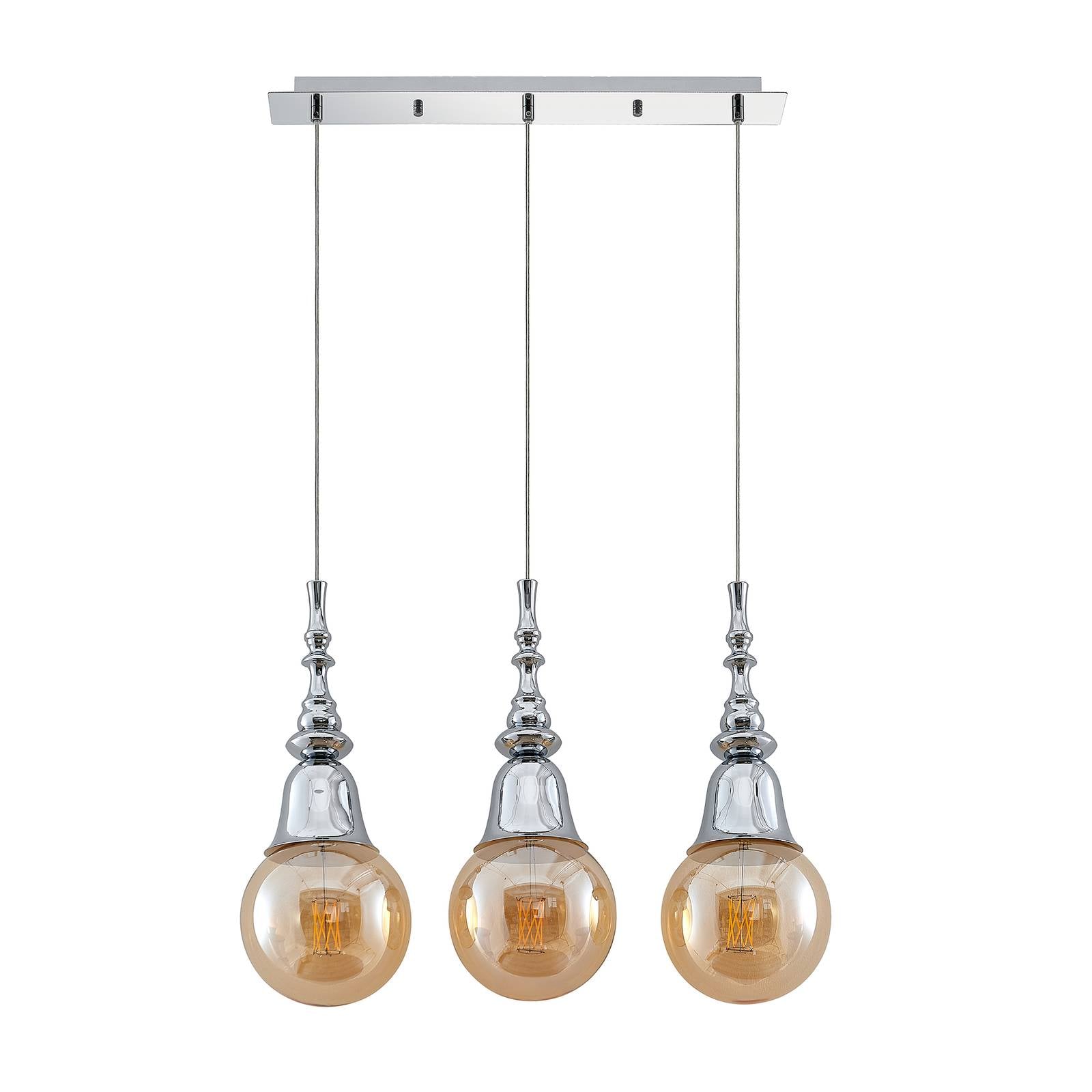 Lucande Gesja Pendellampe, 3-fl., lang, chrom