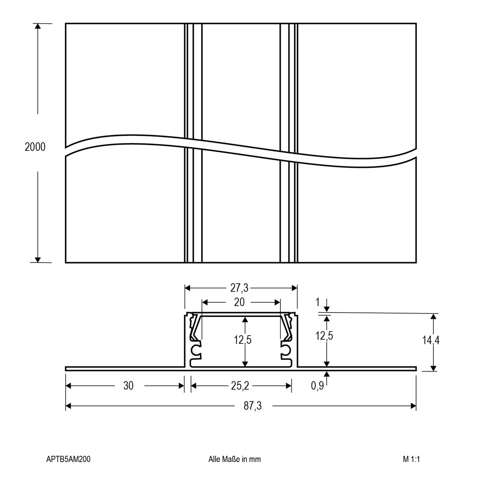 EVN aluminium torrprofil 200 cm med opalt lock