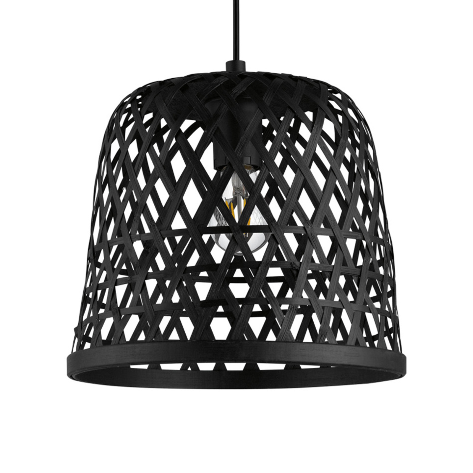 EGLO Kirkcolm hanging light wooden lampshade 30cm black, for Living / Dining Room, wood, E27, 60 W, energy efficiency: A++